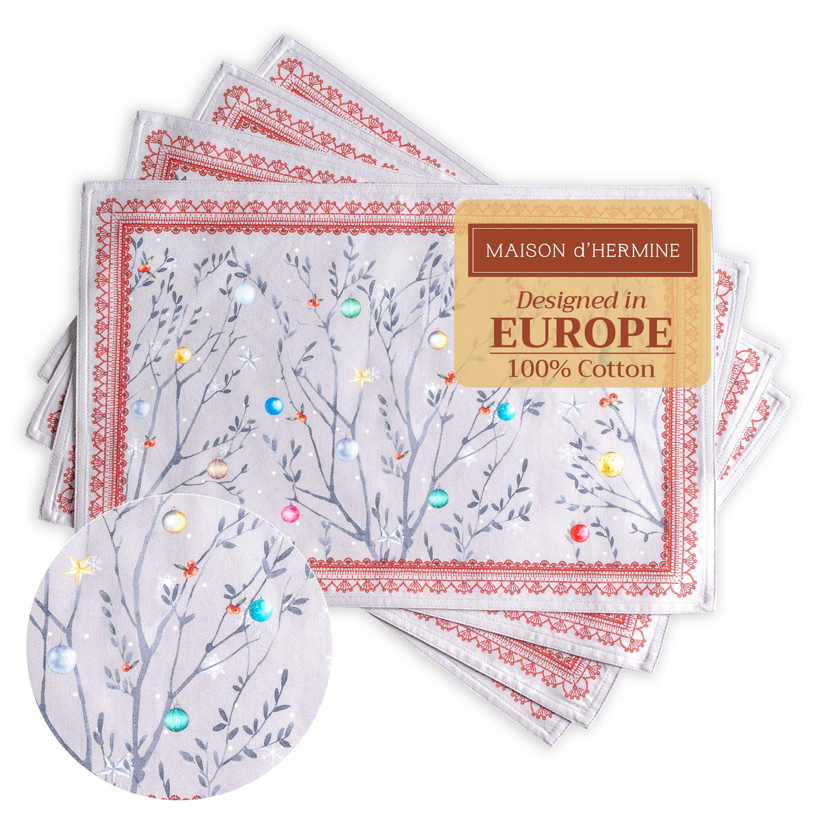 Maison d' Hermine Placemats Set of 4 Reusable 100% Cotton (13"x19")
