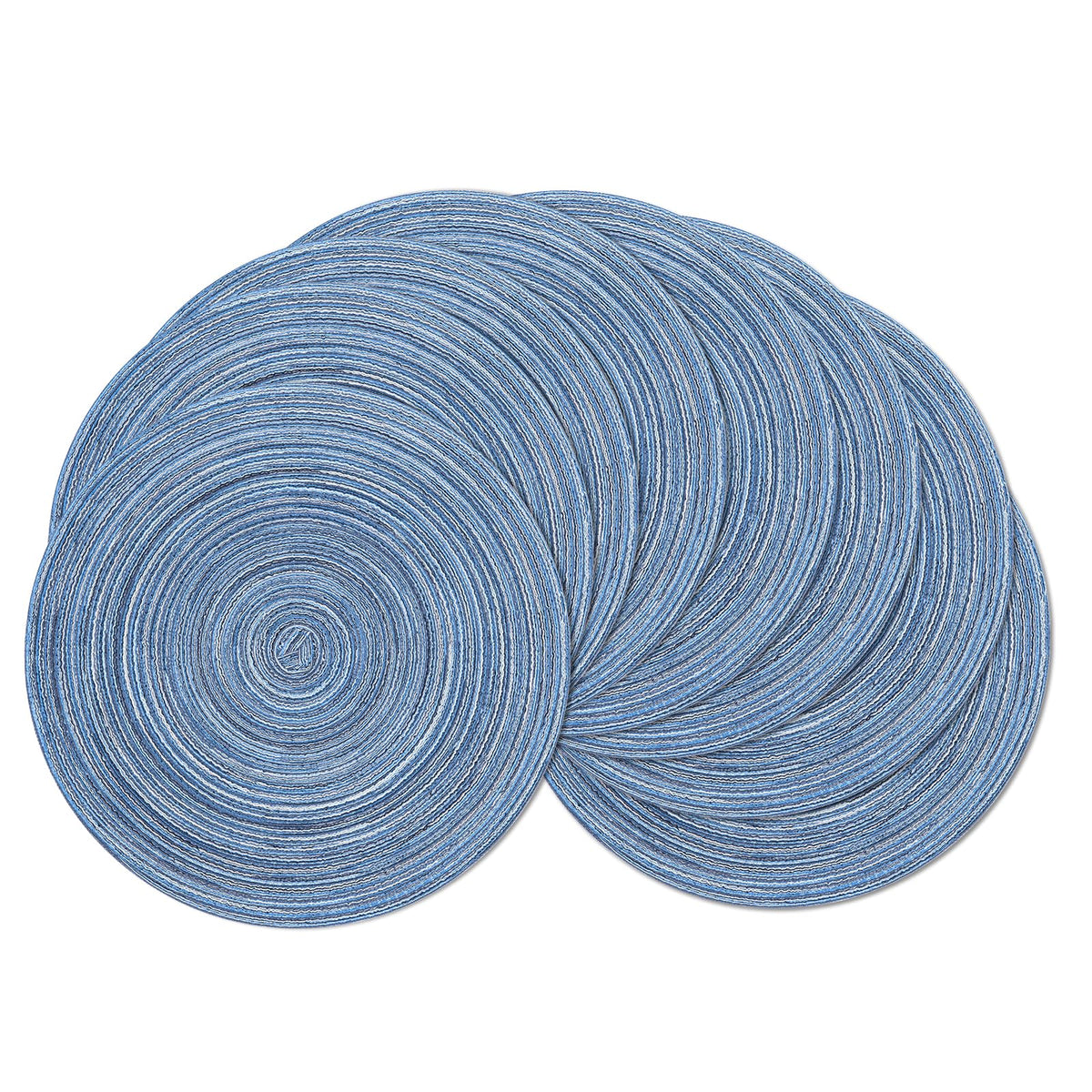 SHACOS Round Braided Placemats Set of 4 Dining Table Placemats 15 inch Circle Place Mats Easy to Clean Table Mats Indoor Outdoor, Blue Gray