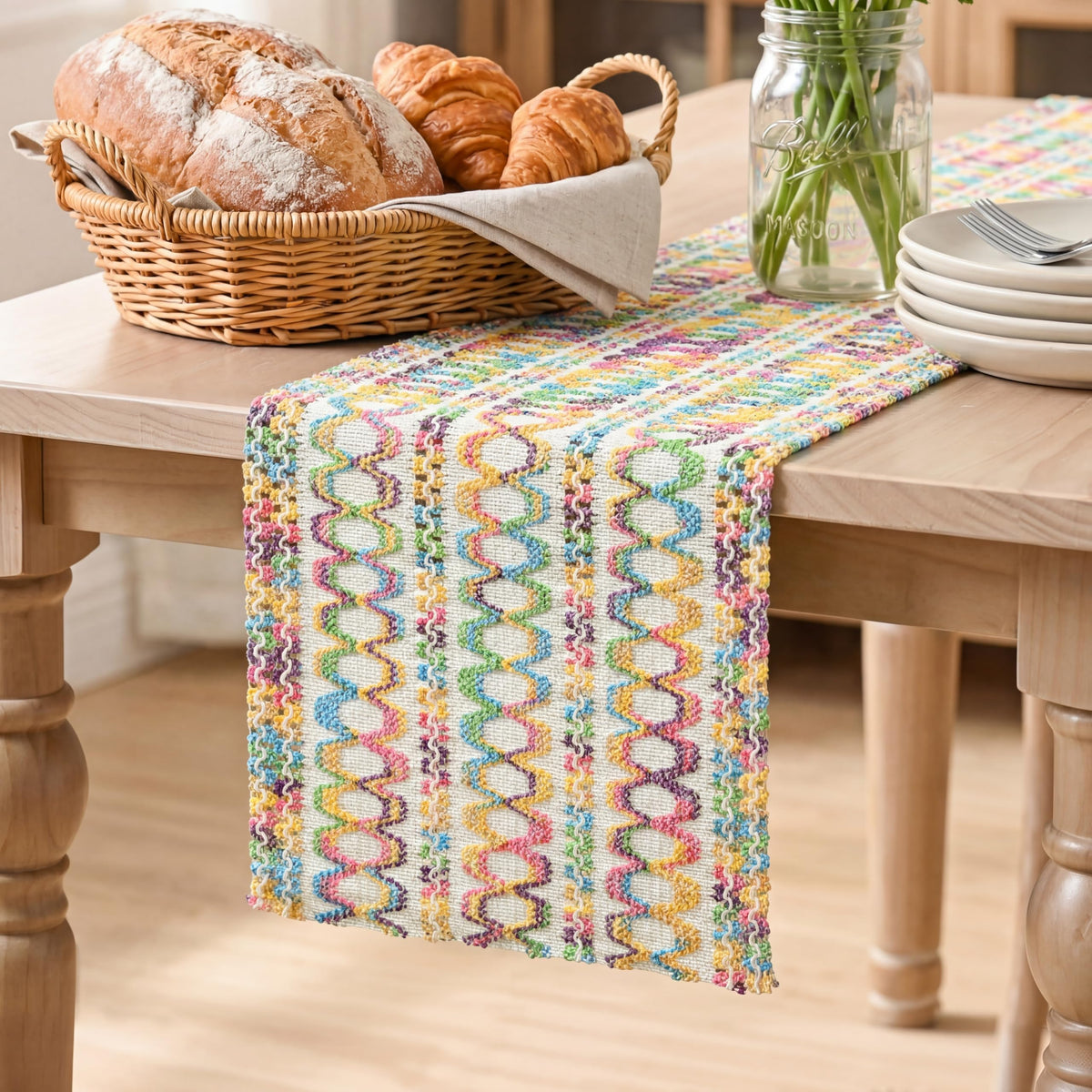 Artoid Mode Beige Woven Farmhouse Hollow Table Runner 12x72 Inch