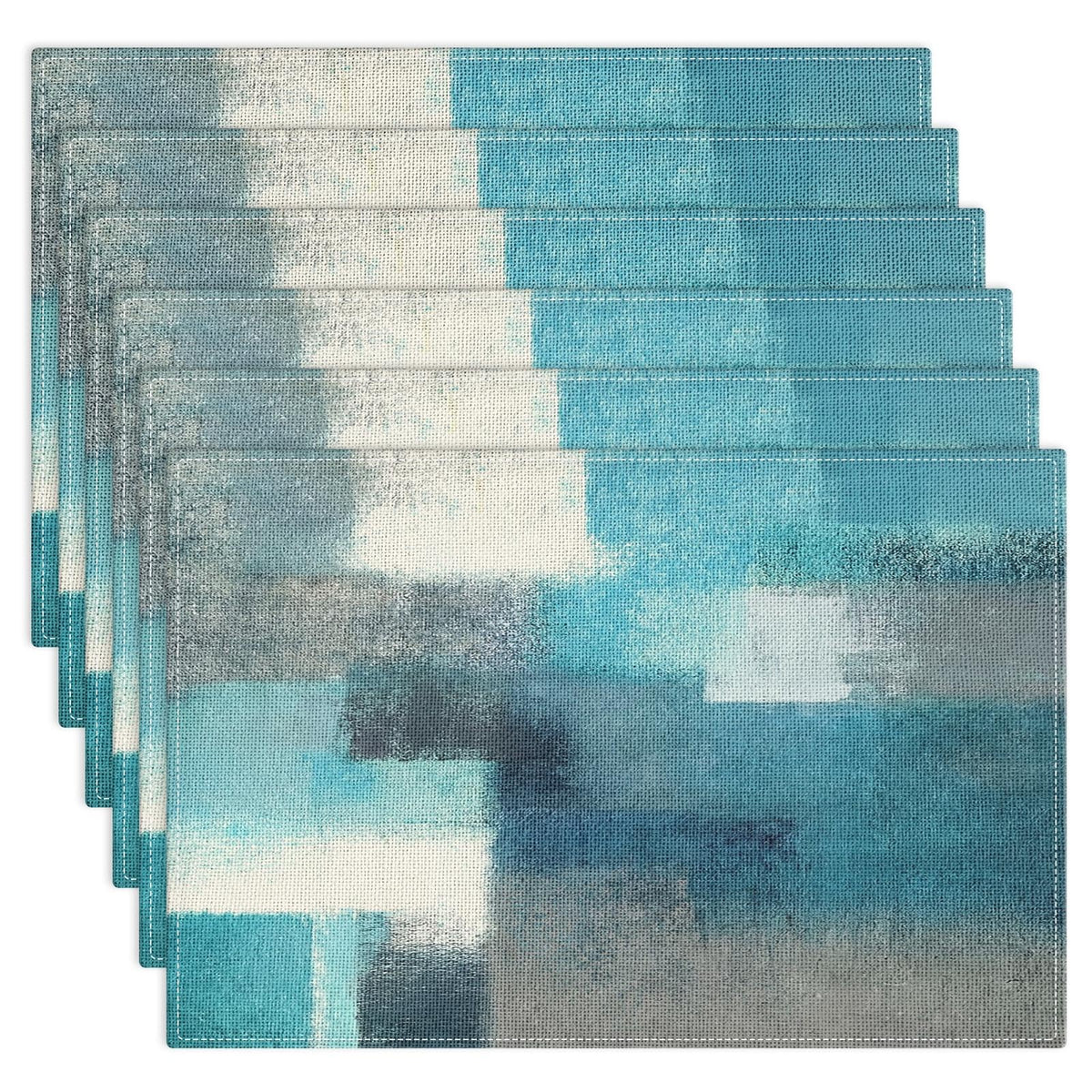 Emvency Farmhouse Placemats Set of 4, 12x18 Inch, Abstract Blue Grey