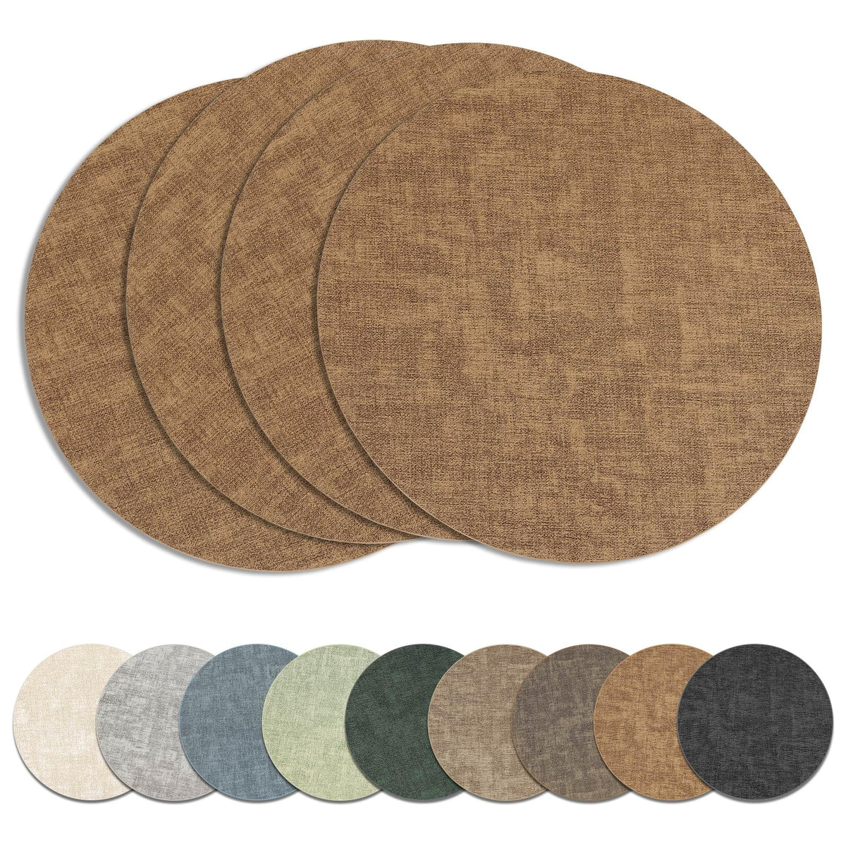 13" Round Placemats Set of 6, Reversible Faux Leather Wipeable Table Mats