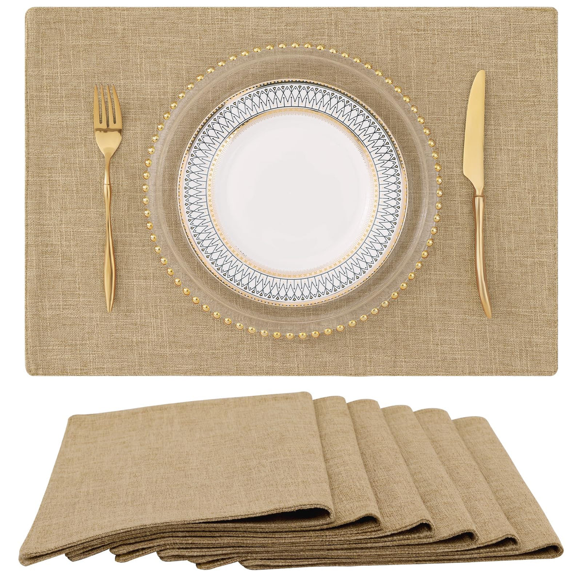 homing Faux Cotton Linen Placemats Set of 6, Cloth Dining Table Mats