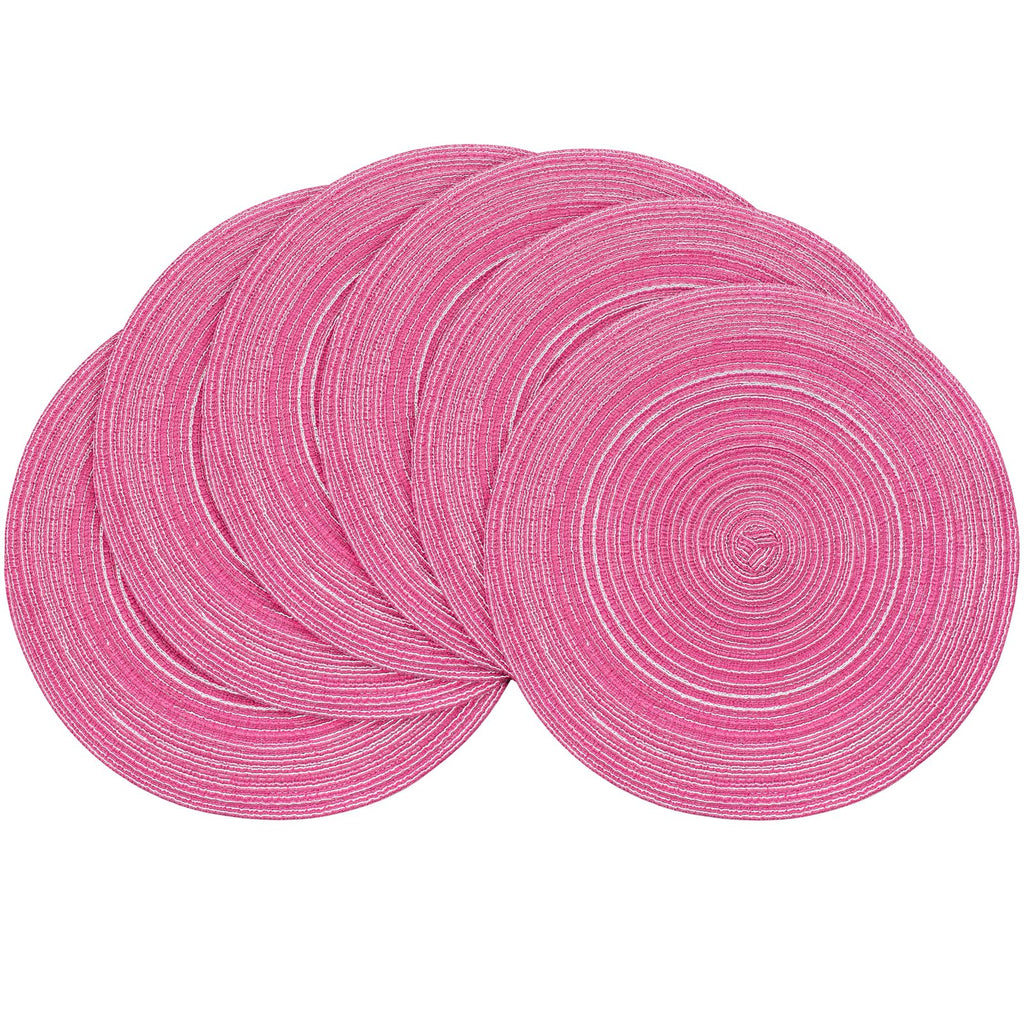 Floroom 15 Inch Round Braided Placemats Set of 4, Washable Heat Resistant Cotton Polyester Circle Place Mats for Kitchen Dining Table - Black