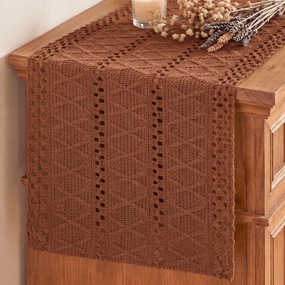 Artoid Mode Beige Woven Farmhouse Hollow Table Runner 12x72 Inch