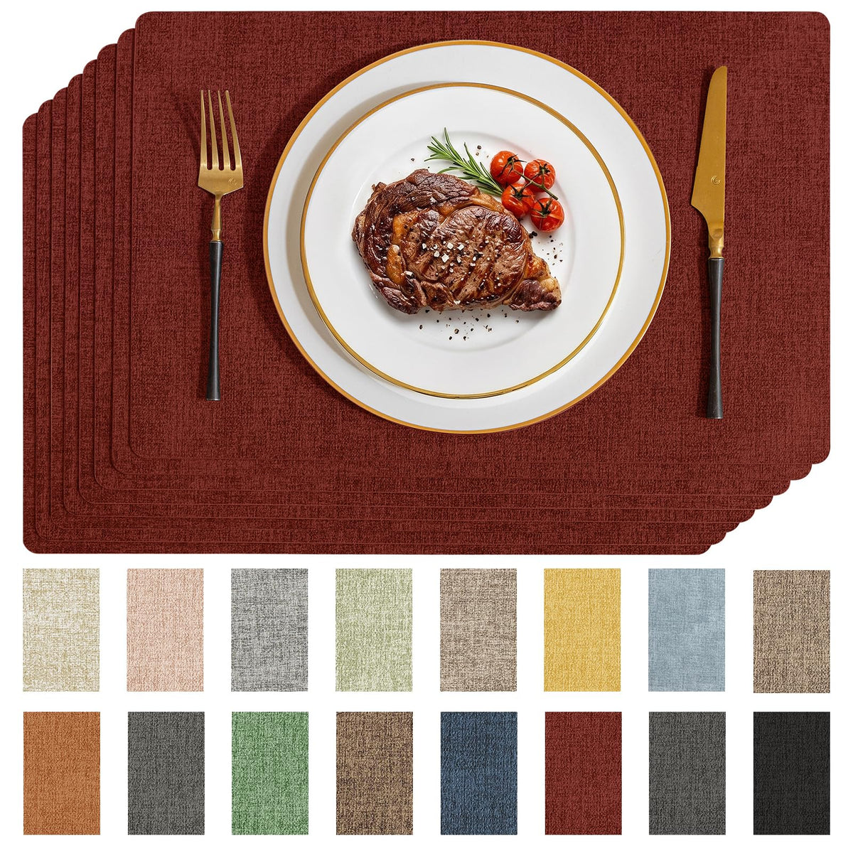 Romanstile Faux Leather Vinyl Placemats Set of 6, Dark Green