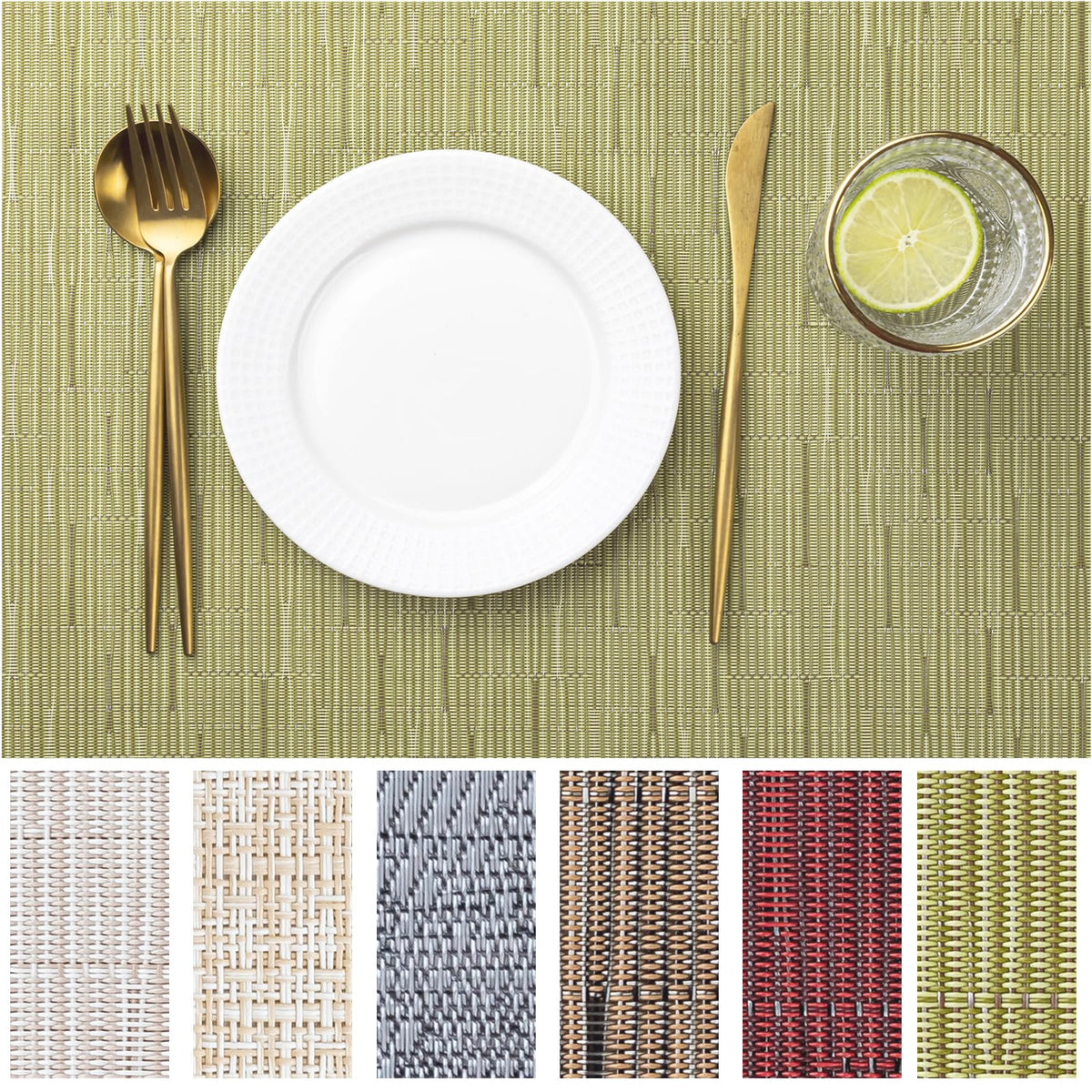 LEXMORE Placemats Set of 4 Vinyl/Plastic Woven Place Mats for Kitchen Table Indoor/Outdoor Washable Placemat Wipeable Dining Table Mats(Gray)