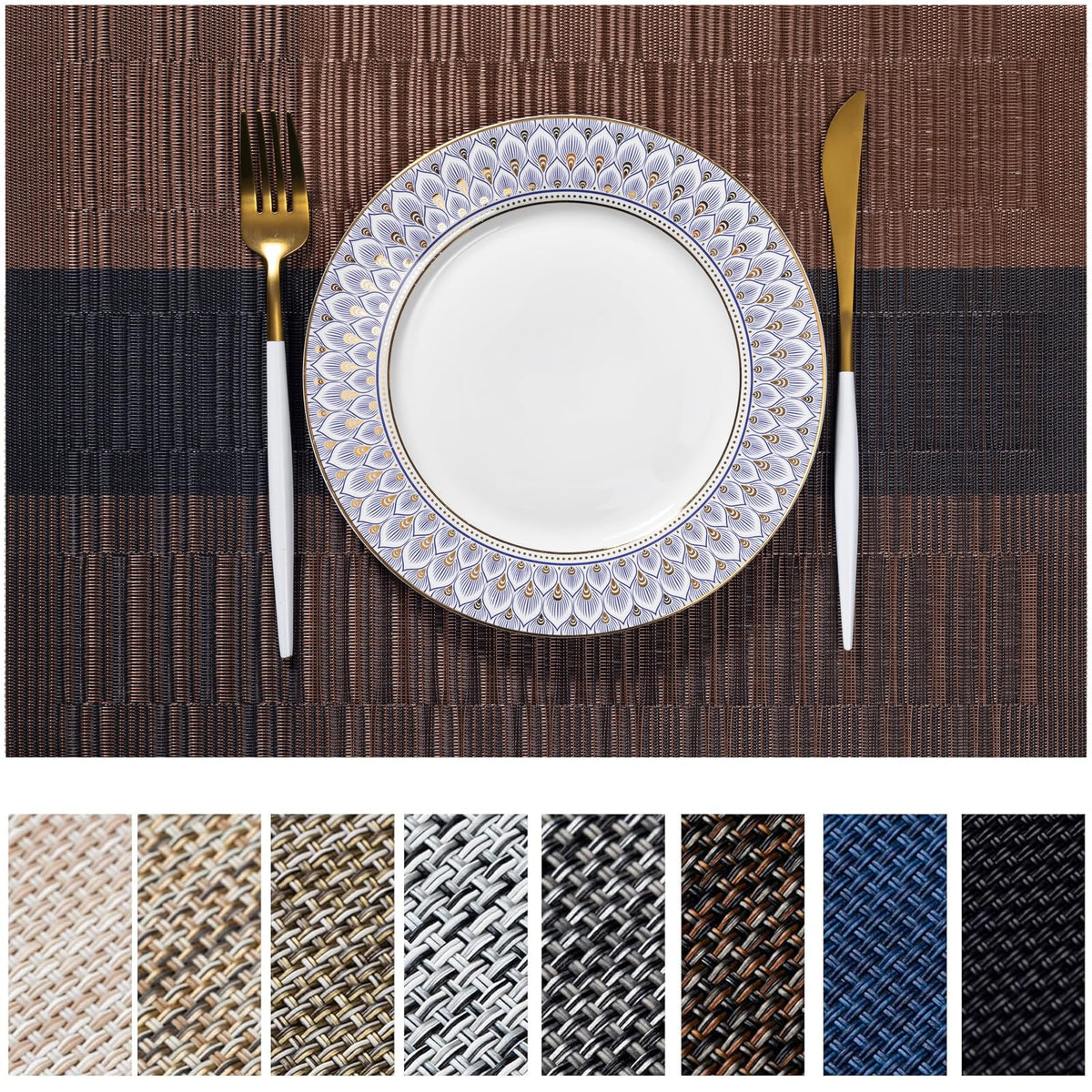 LEXMORE Placemats Set of 4 Vinyl/Plastic Woven Place Mats for Kitchen Table Indoor/Outdoor Washable Placemat Wipeable Dining Table Mats(Gray)