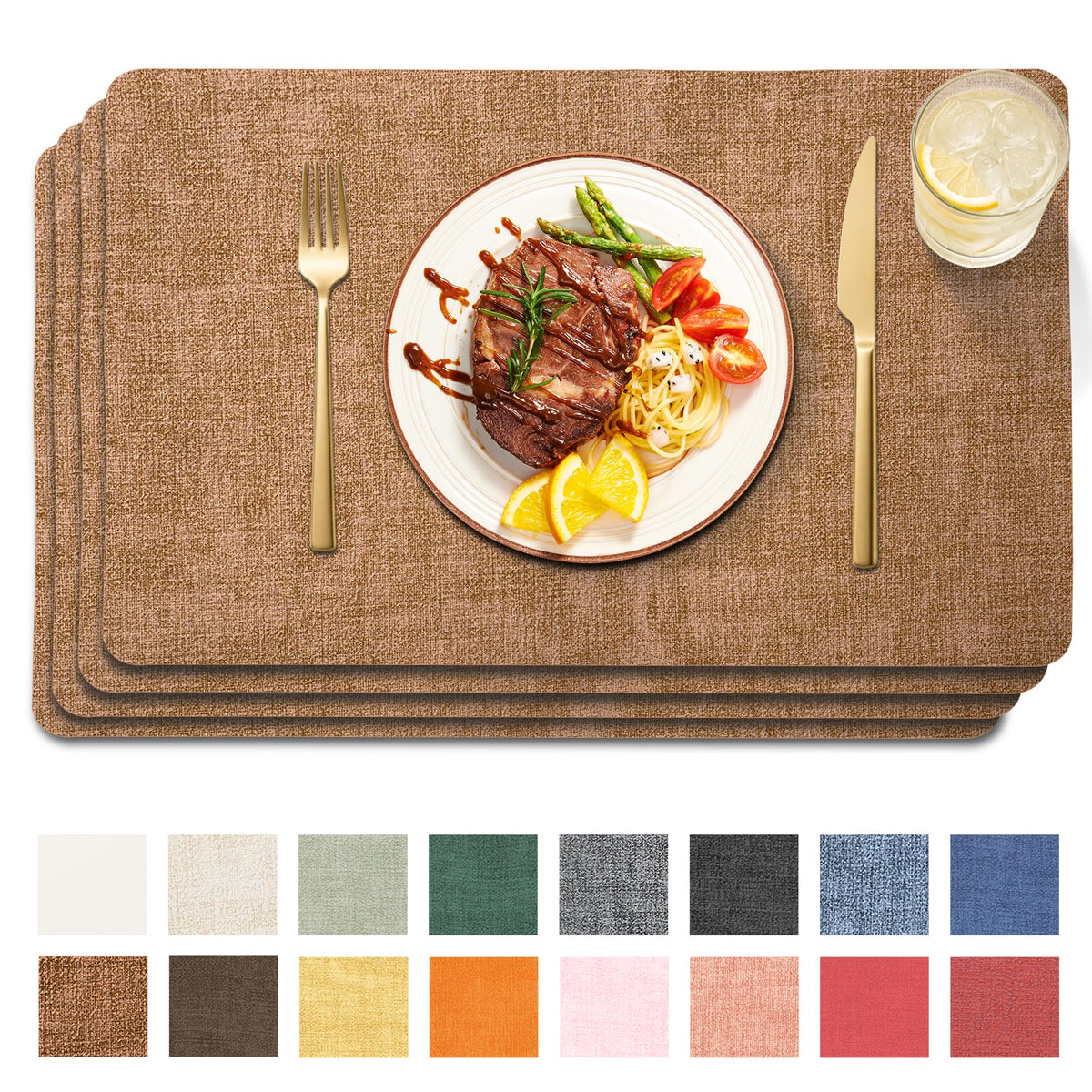 Maxpearl Faux Leather Placemats Set of 6, Easy to Clean, Beige