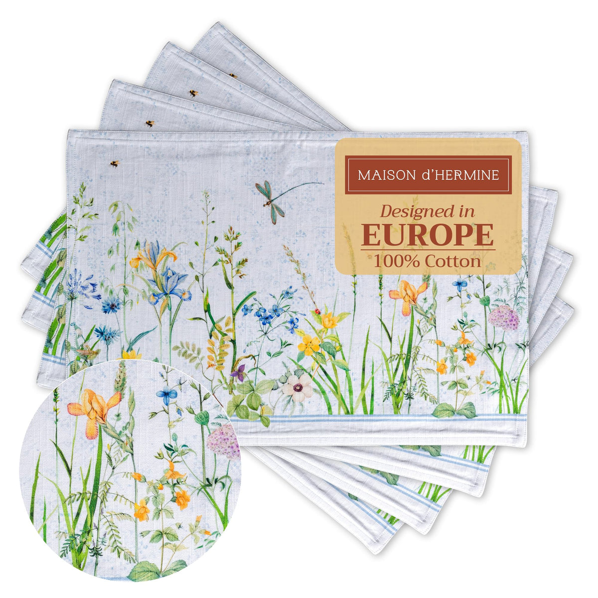 Maison d' Hermine Placemats Set of 4 Reusable 100% Cotton (13"x19")