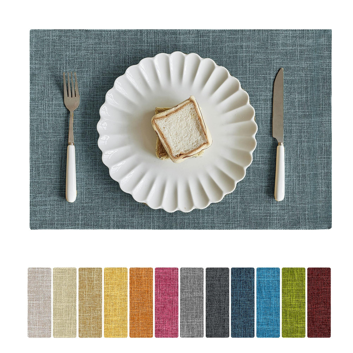 Softalker Faux Linen Cloth Placemats Set of 6-12 x 18 Inch, Light Grey