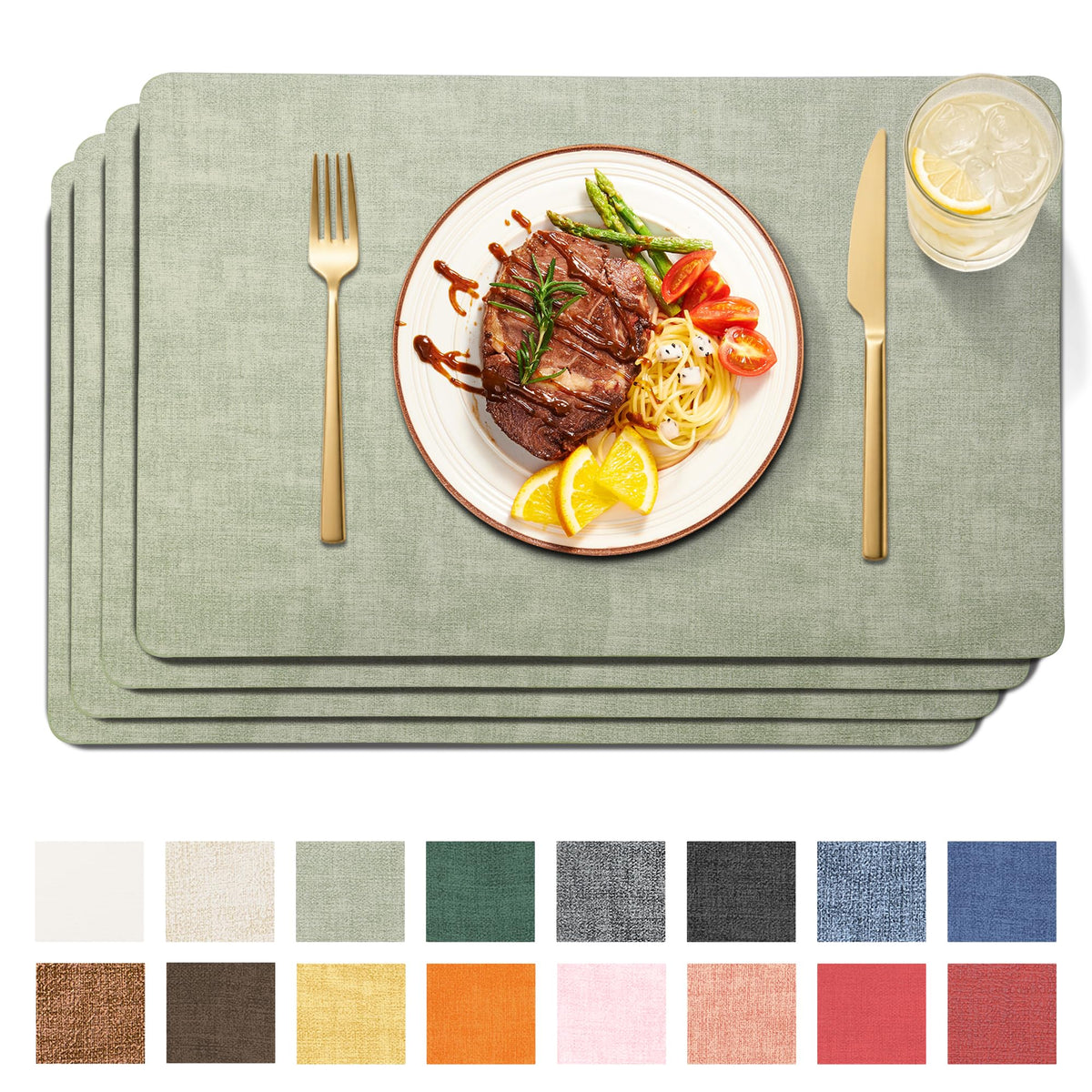 Maxpearl Faux Leather Placemats Set of 6, Easy to Clean, Beige