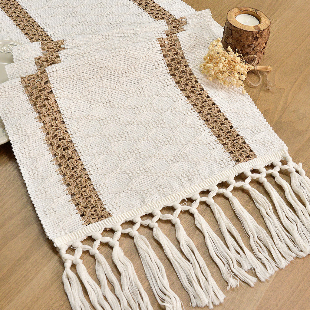 FEXIA Boho Table Runner Fall Burlap Brown Coffee Table Decor 12x72 Inch