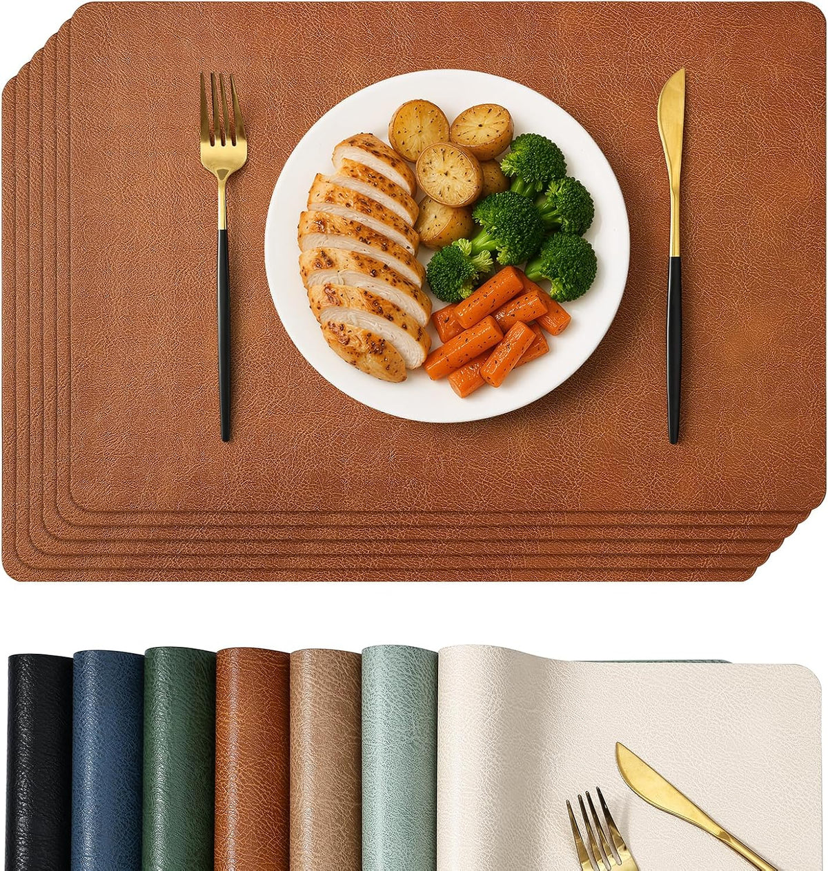 Homaxy Vinyl Heat Resistant Placemats Set of 6, Reddish Brown