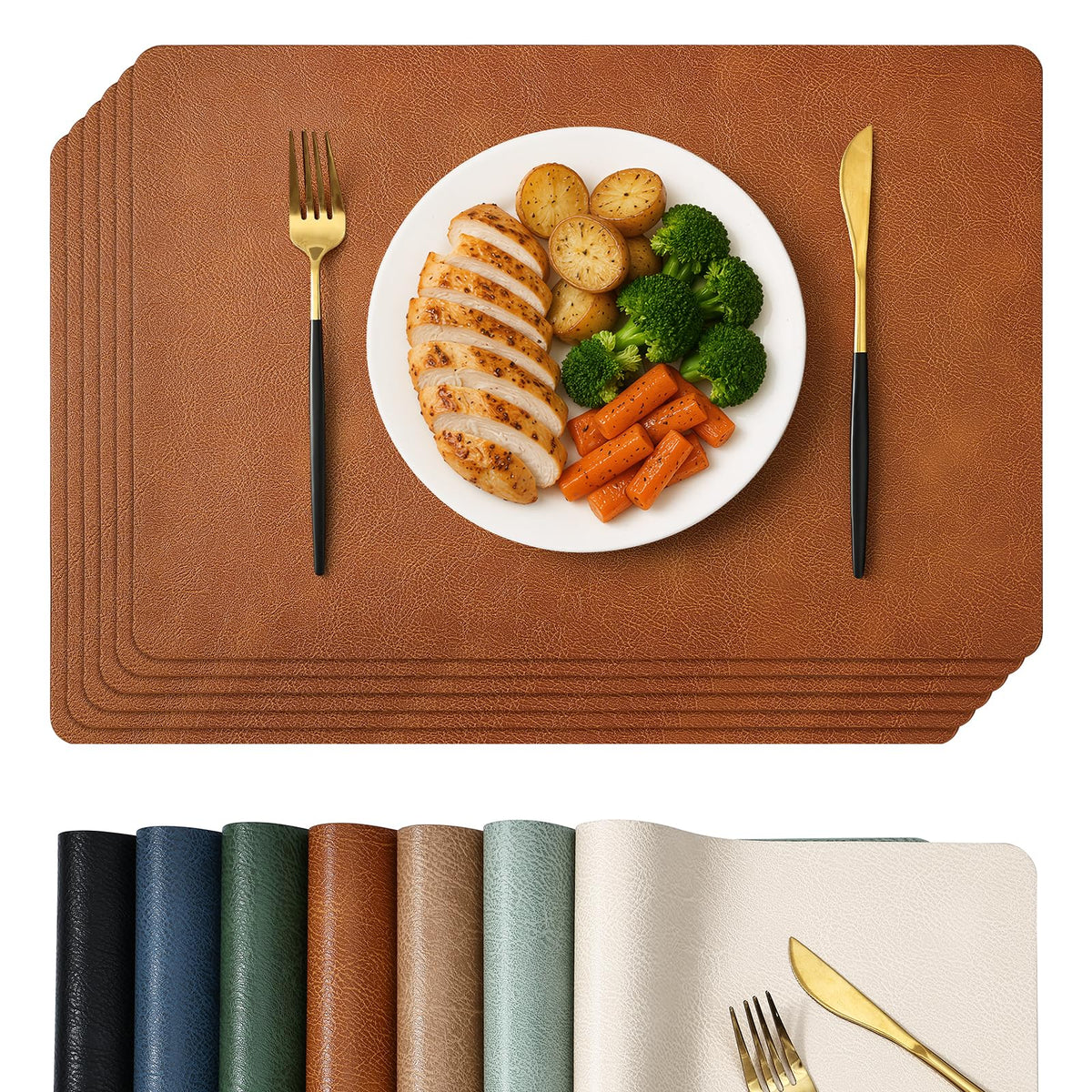 Homaxy Vinyl Heat Resistant Placemats Set of 6, Reddish Brown