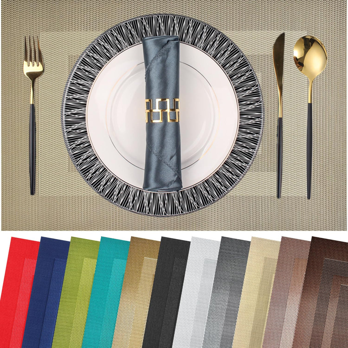 PIGCHCY Placemats,Durable Placemats for Dining Table,Washable Woven Vinyl Kitchen Placemats Set of 4 (Brown)