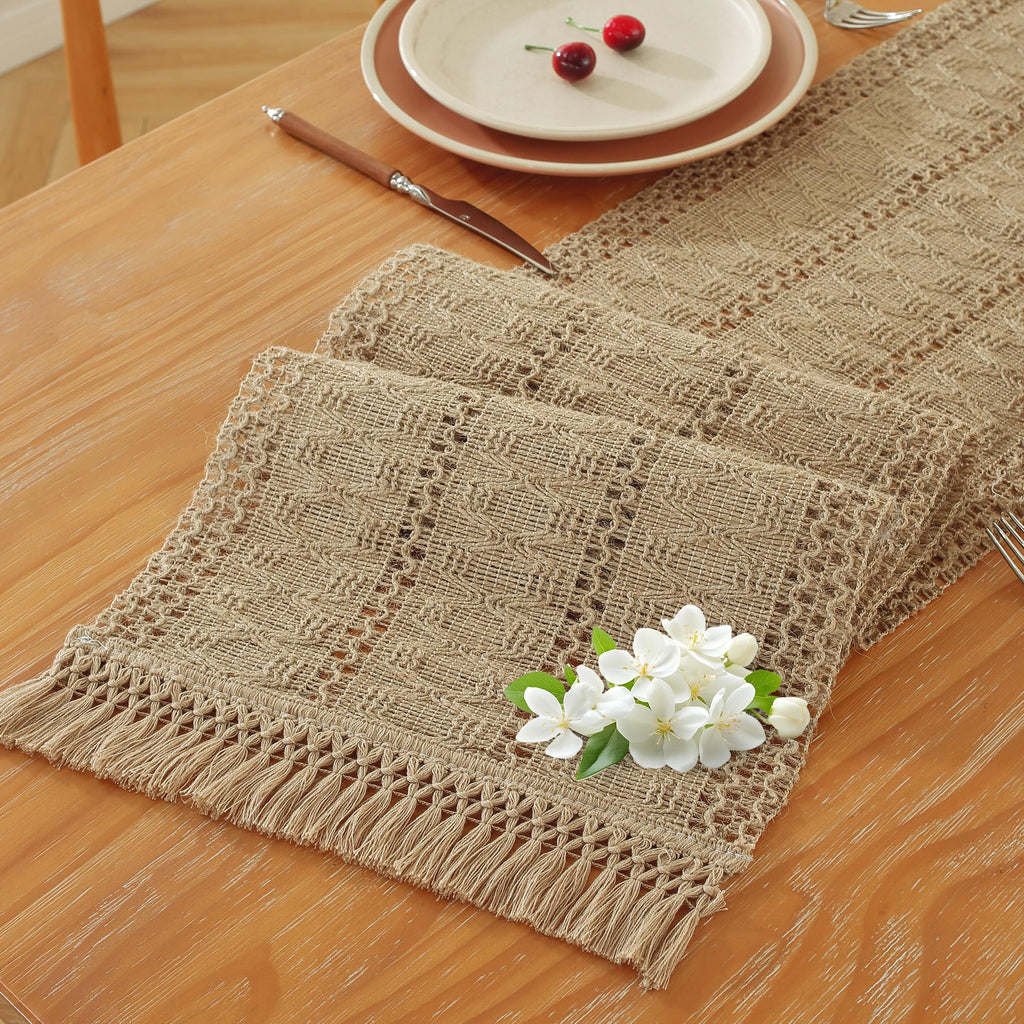 Niviy Burlap Boho Table Runner for Fall Thanksgiving Home Decor 72 Inches