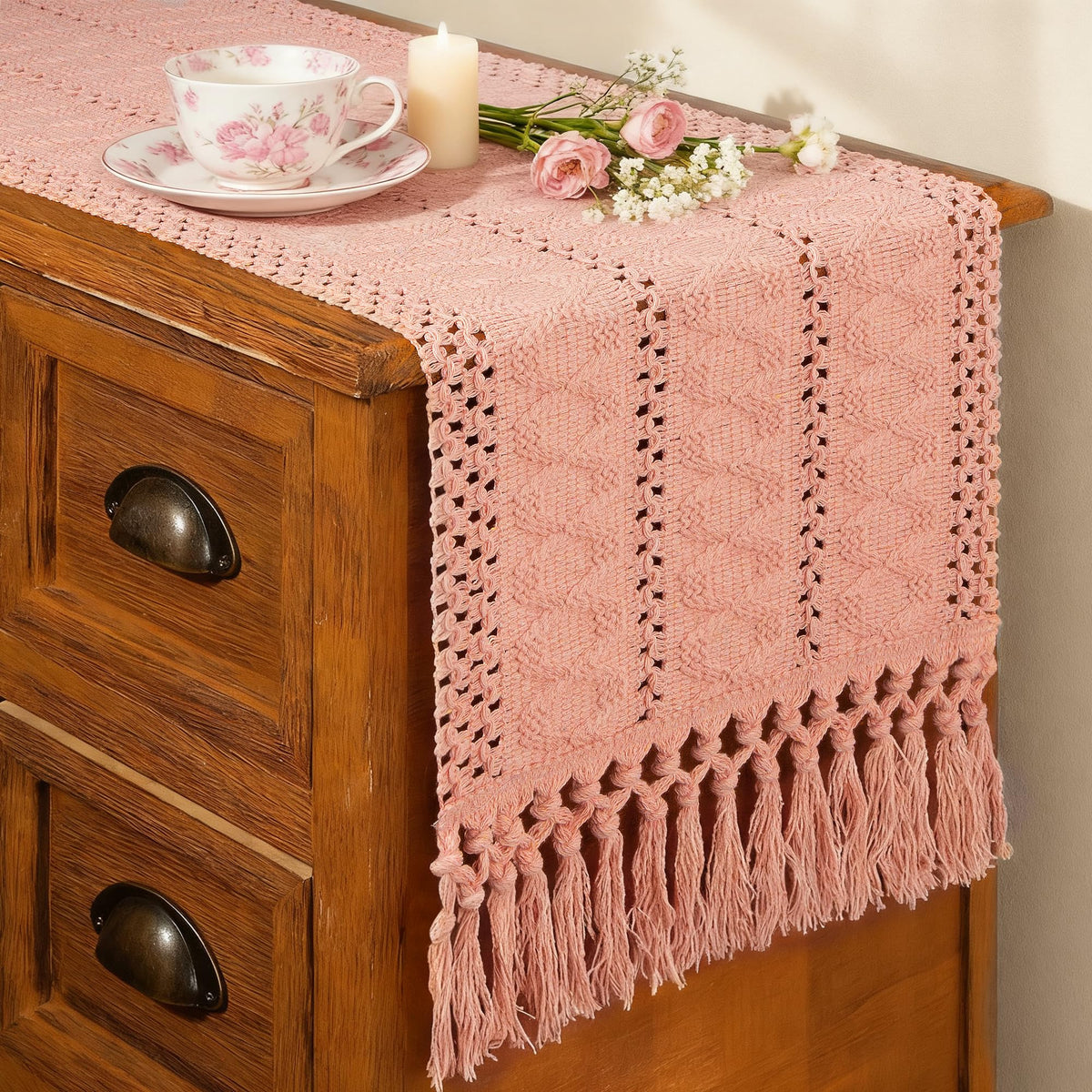 FEXIA Boho Table Runner Fall Burlap Brown Coffee Table Decor 12x72 Inch