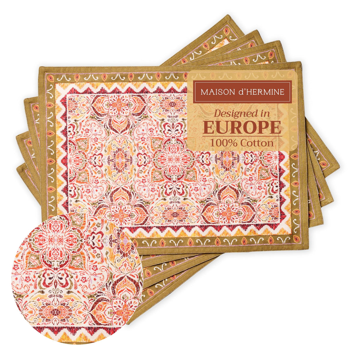 Maison d' Hermine Placemats Set of 4 Reusable 100% Cotton (13"x19")