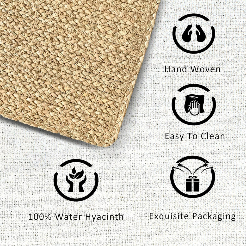 Woven Placemats Set of 6 Rattan Placemats Rectangle Natural Placemats Wicker Heavy Braided Straw Placemat Farmhouse Square Plates Place mats for Indoor/Outdoor Patio Table 17.7'' X 11.8''