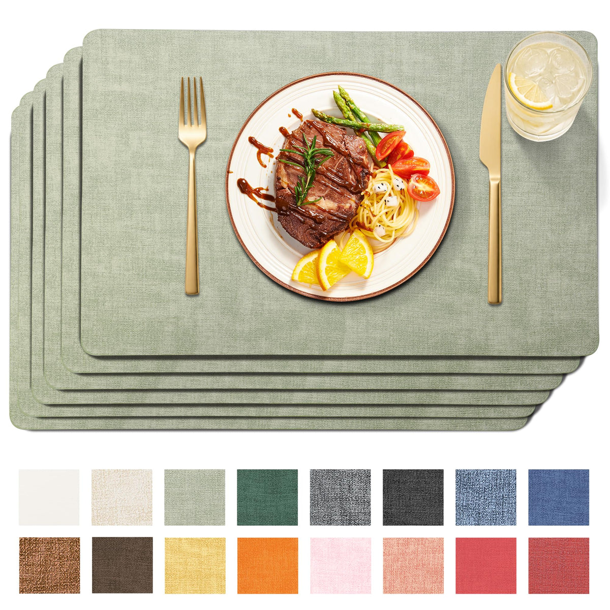 Maxpearl Faux Leather Placemats Set of 6, Easy to Clean, Beige