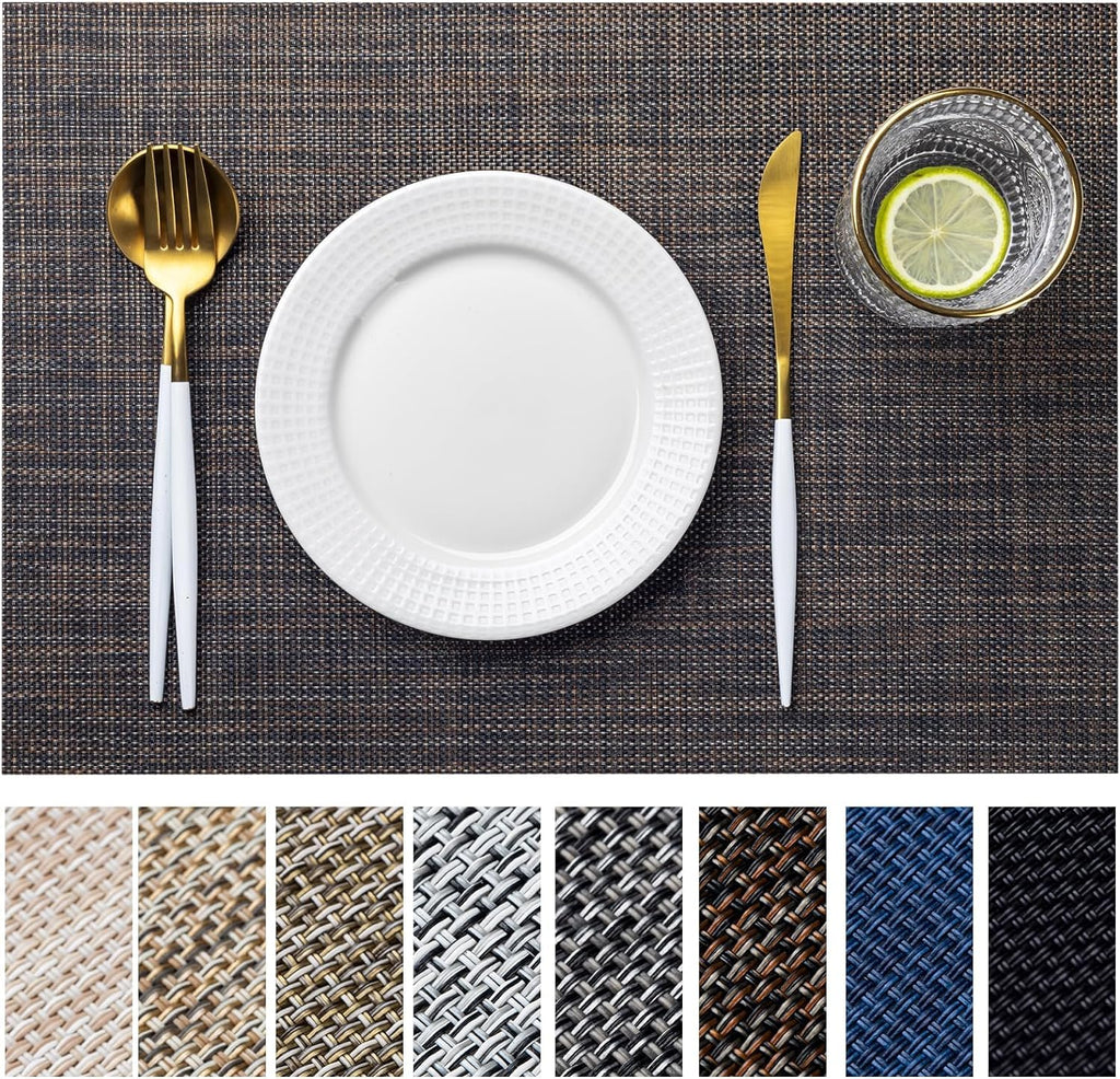 LEXMORE Placemats Set of 4 Vinyl/Plastic Woven Place Mats for Kitchen Table Indoor/Outdoor Washable Placemat Wipeable Dining Table Mats(Gray)