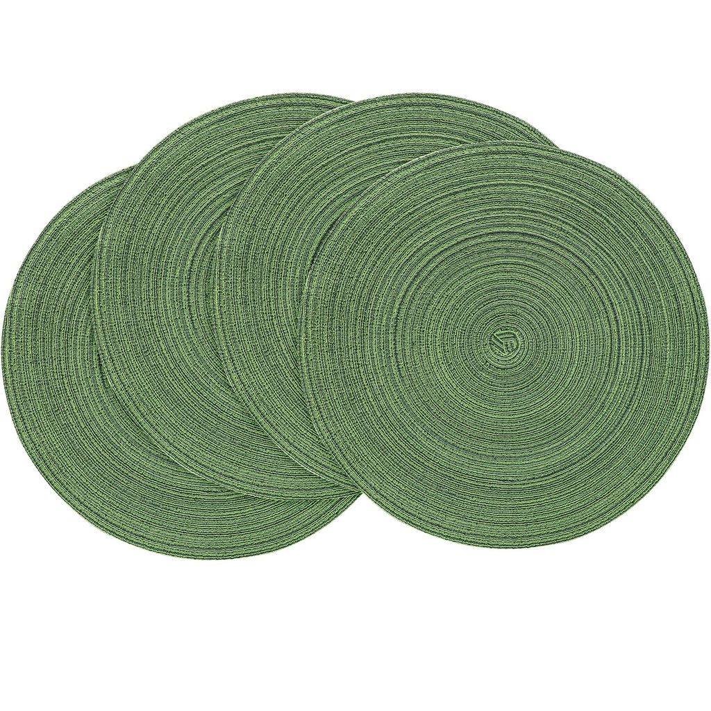 Floroom 15 Inch Round Braided Placemats Set of 4, Washable Heat Resistant Cotton Polyester Circle Place Mats for Kitchen Dining Table - Black