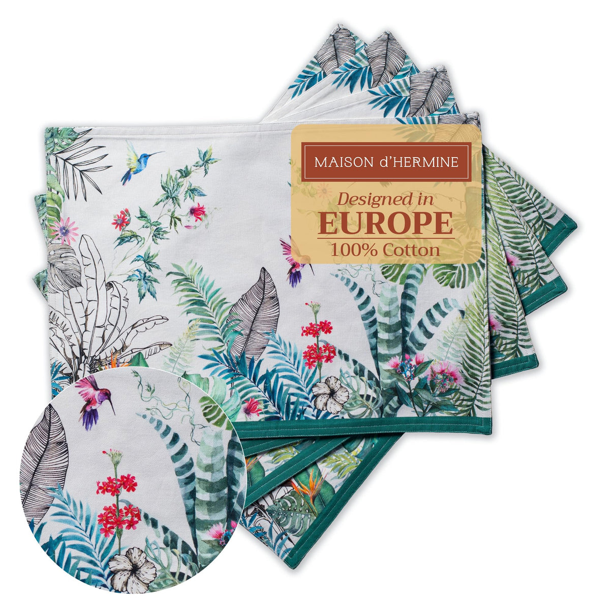 Maison d' Hermine Placemats Set of 4 Reusable 100% Cotton (13"x19")