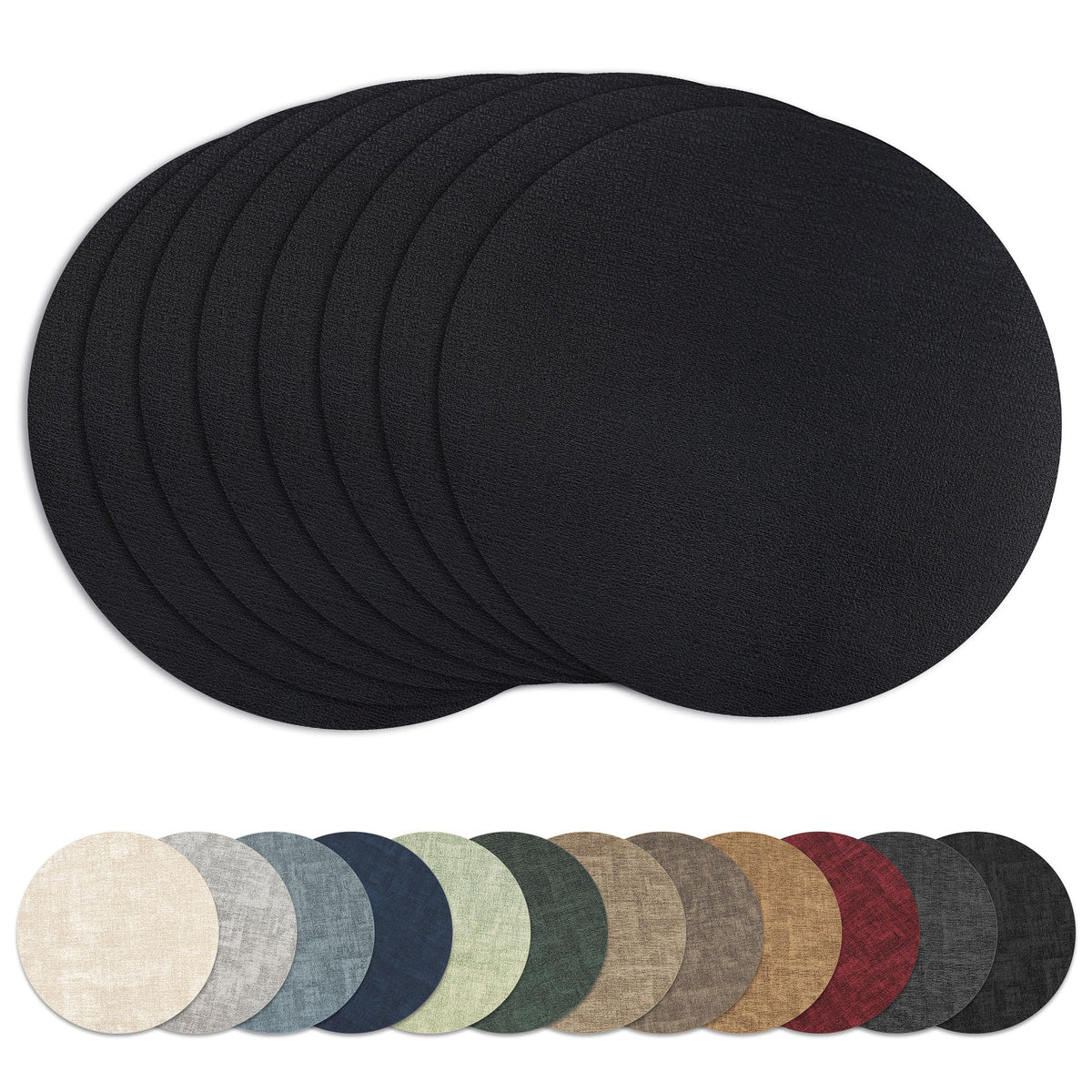 13" Round Placemats Set of 6, Reversible Faux Leather Wipeable Table Mats