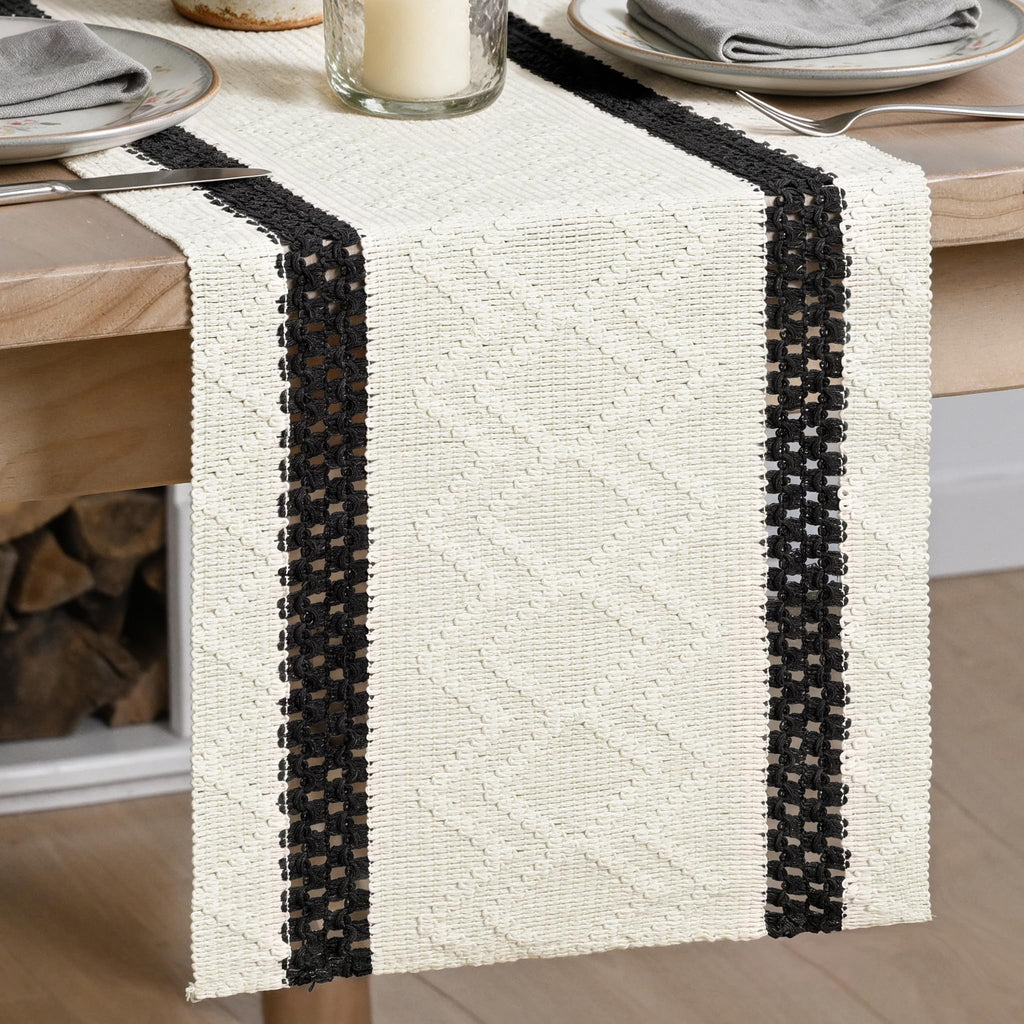 Artoid Mode Black Stripe Woven Rustic Table Runner 12x72 Inch