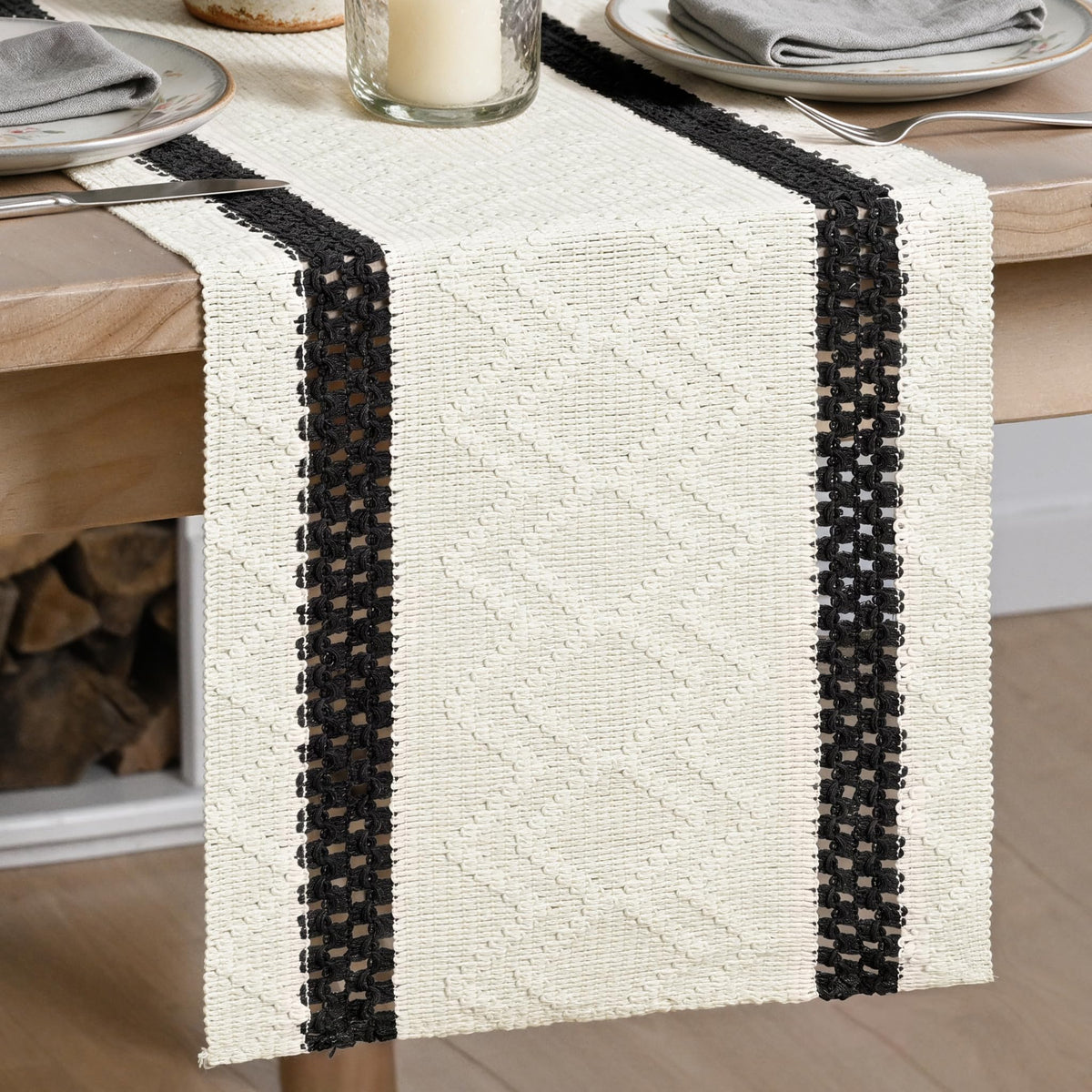 Artoid Mode Black Stripe Woven Rustic Table Runner 12x72 Inch