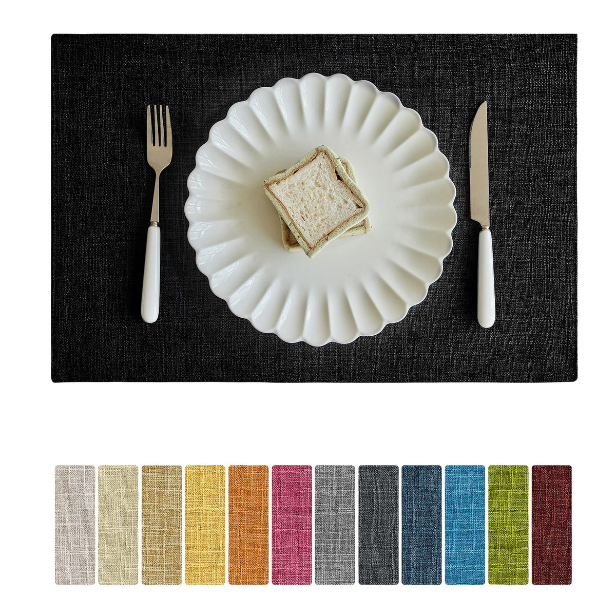 Softalker Faux Linen Cloth Placemats Set of 6-12 x 18 Inch, Light Grey