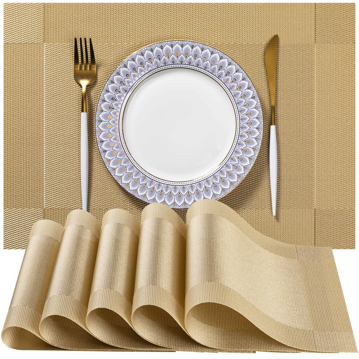 LEXMORE Placemats Set of 4 Vinyl/Plastic Woven Place Mats for Kitchen Table Indoor/Outdoor Washable Placemat Wipeable Dining Table Mats(Gray)