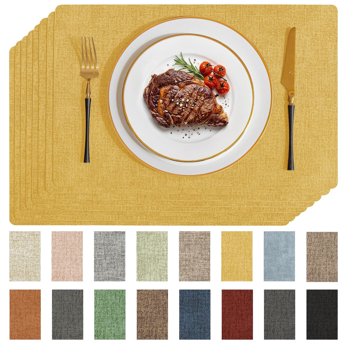 Romanstile Faux Leather Vinyl Placemats Set of 6, Dark Green