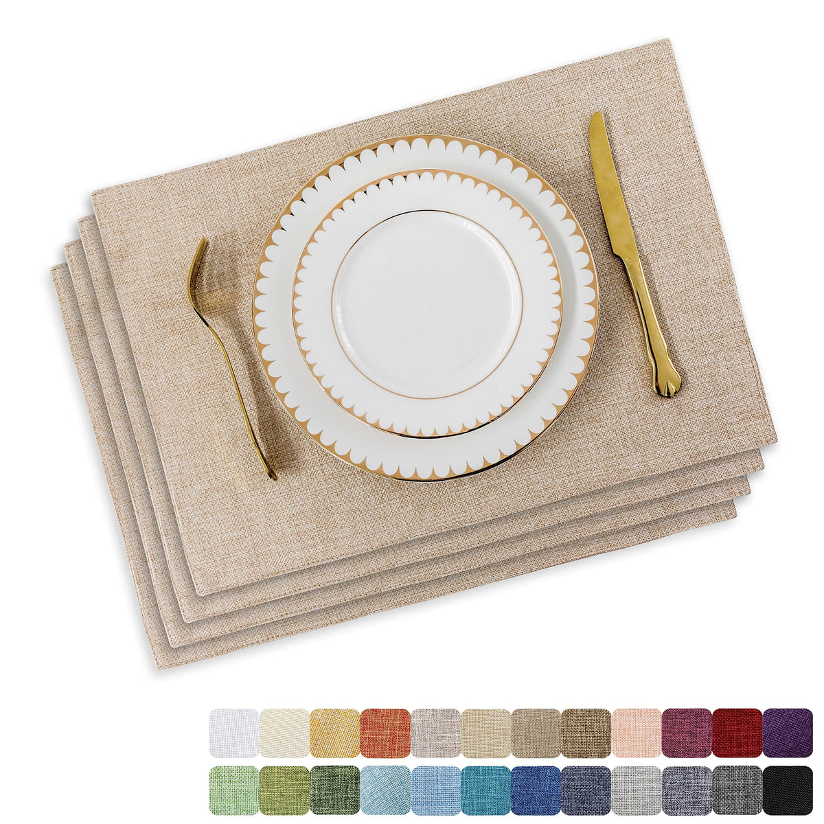 Home Brilliant Linen Placemats Set of 4 Heat Resistant Dining Table Cloth Place Mats Kitchen Table Mats Placemats Table Decor, Natural Linen
