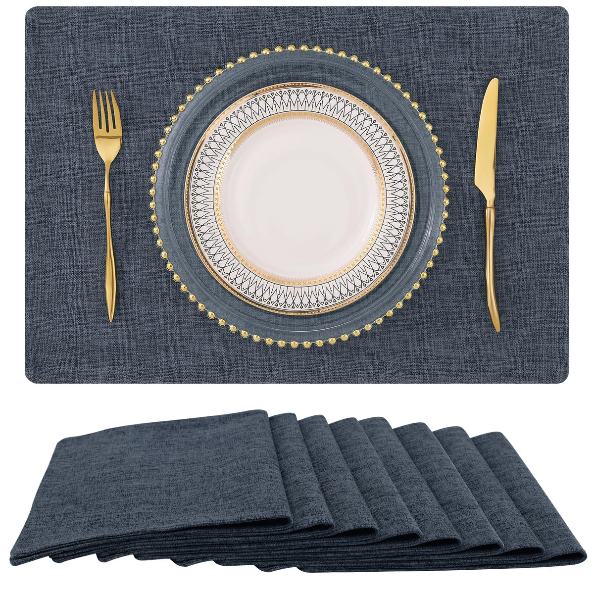 homing Faux Cotton Linen Placemats Set of 6, Cloth Dining Table Mats