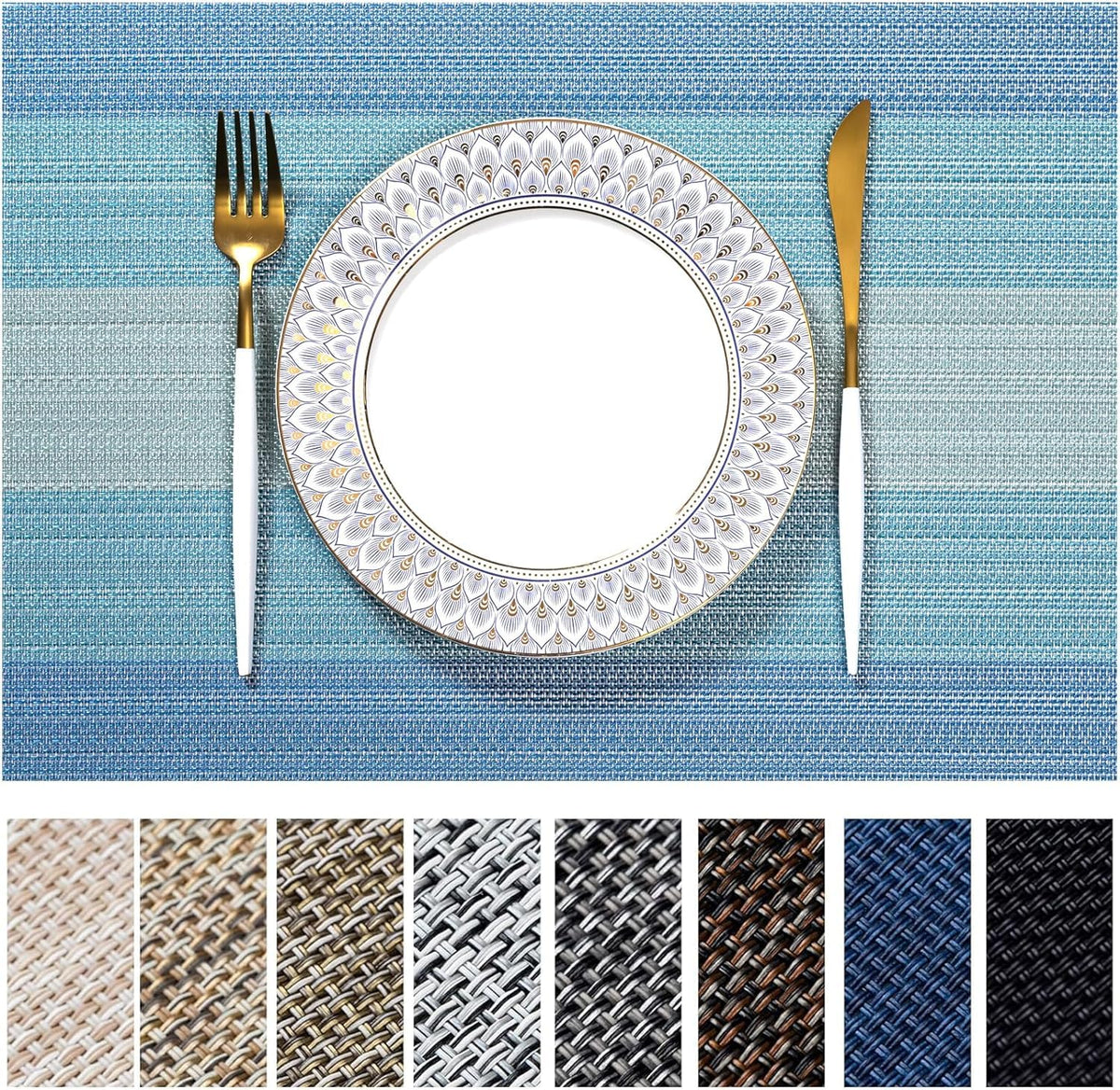 LEXMORE Placemats Set of 4 Vinyl/Plastic Woven Place Mats for Kitchen Table Indoor/Outdoor Washable Placemat Wipeable Dining Table Mats(Gray)