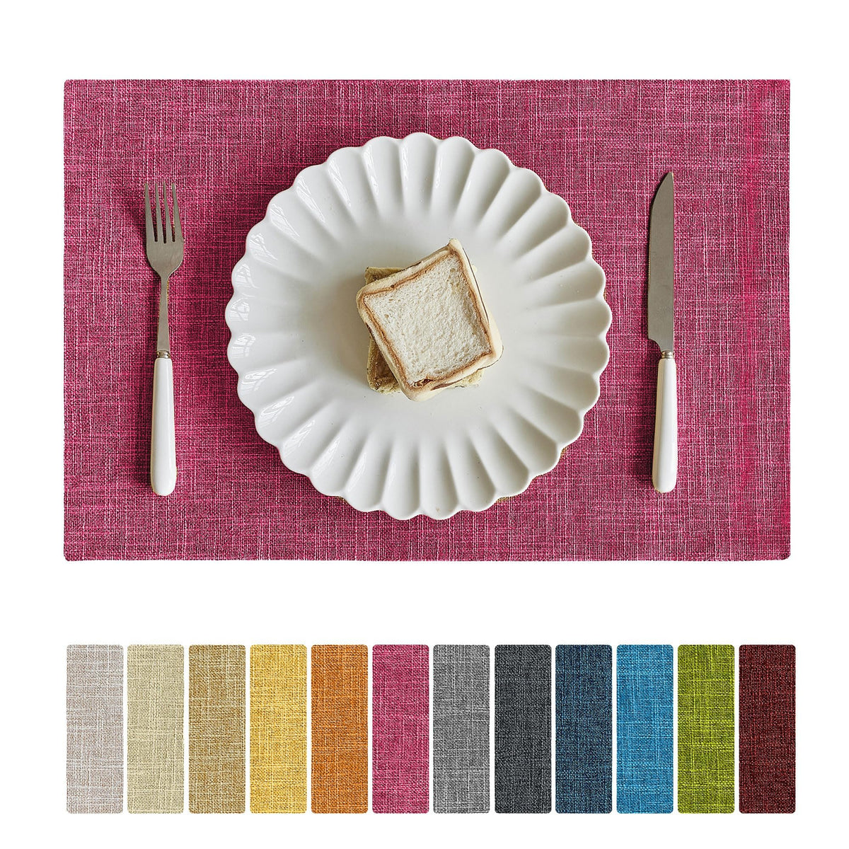 Softalker Faux Linen Cloth Placemats Set of 6-12 x 18 Inch, Light Grey