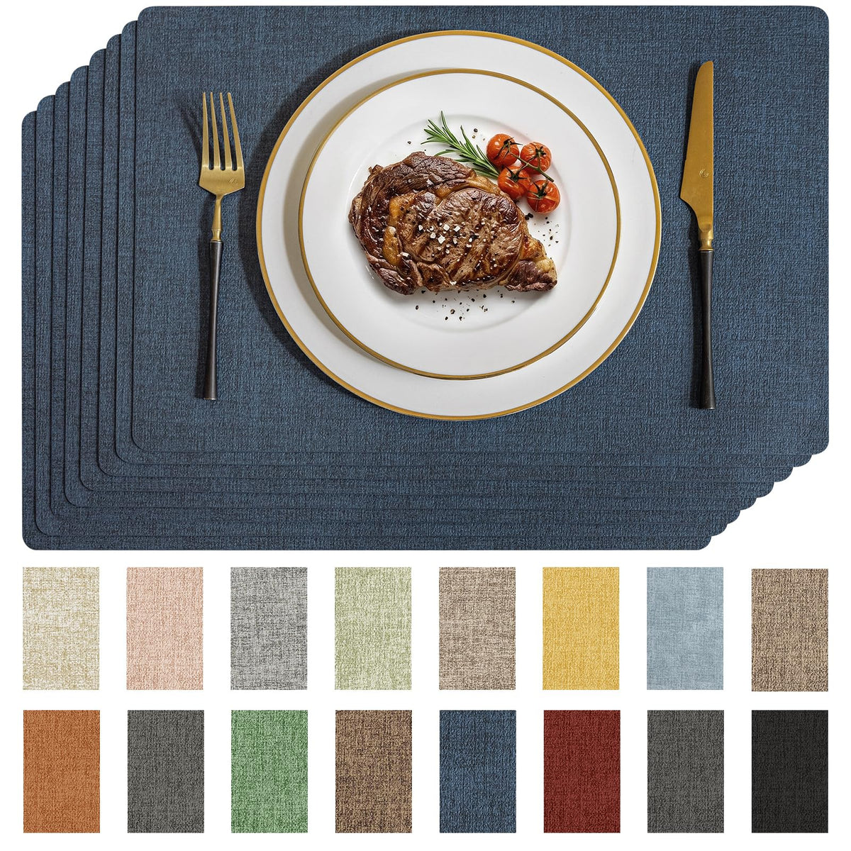 Romanstile Faux Leather Vinyl Placemats Set of 4, Light Grey