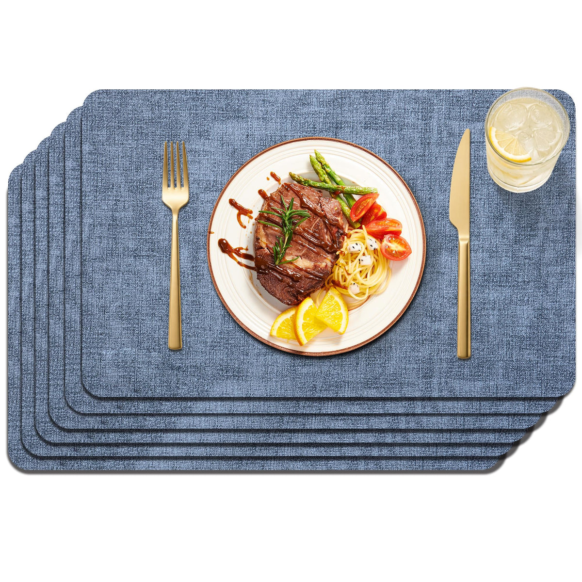 Maxpearl Faux Leather Placemats Set of 6, Easy to Clean, Beige