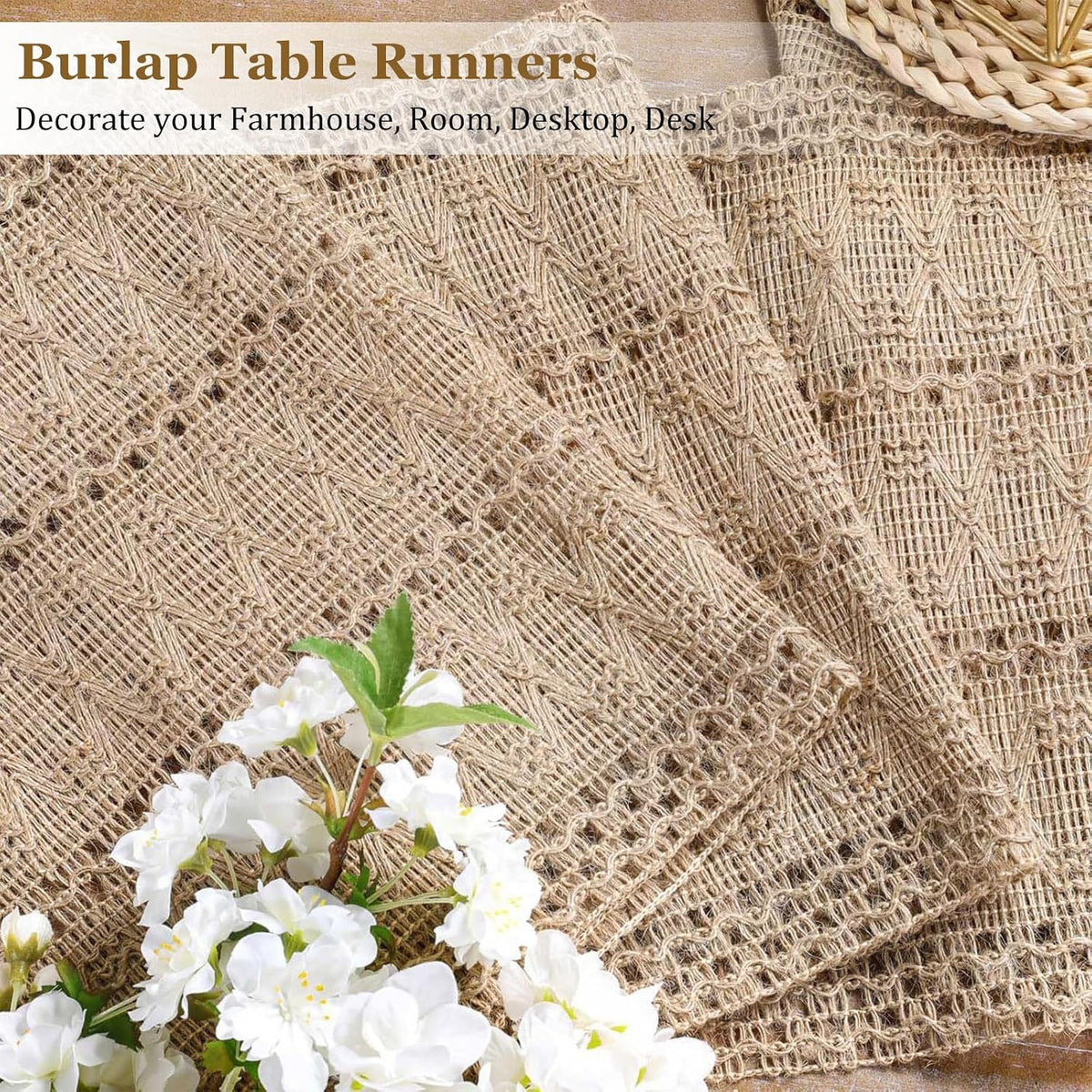 Niviy Burlap Boho Table Runner for Fall Thanksgiving Home Decor 72 Inches