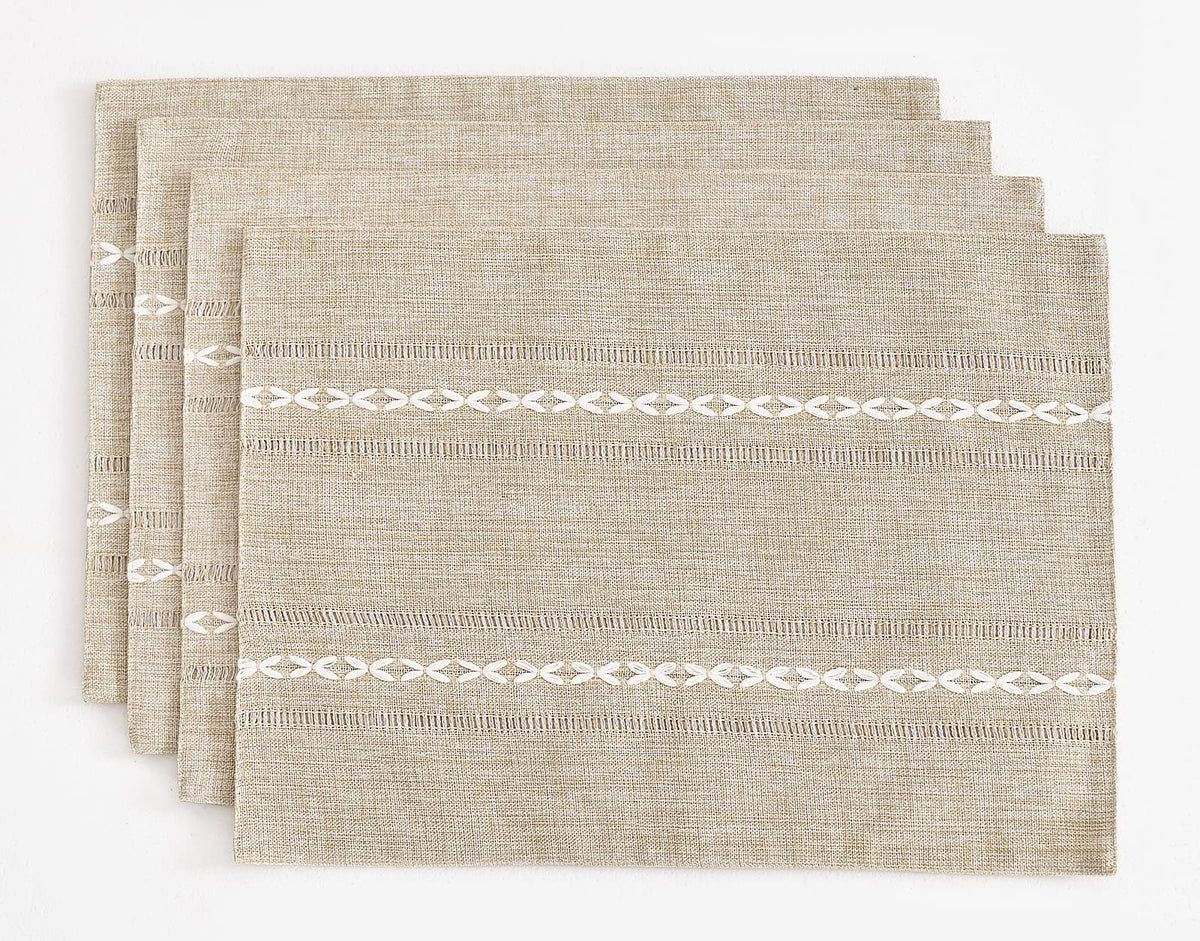 Wracra Cotton Linen Place Mats, Sage Green Embroidered Placemats Set of 4