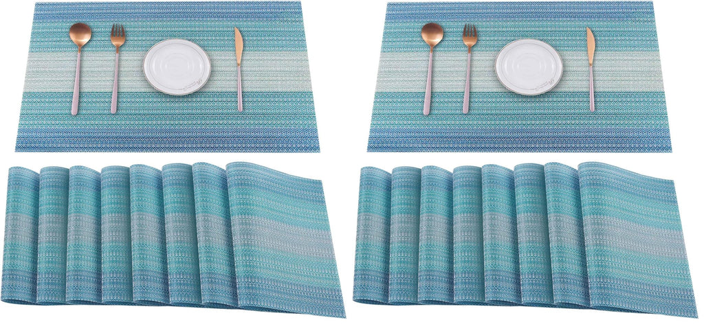 HeloHo Placemats Set of 4,Vinyl Table Place Mats Stain Resistant Foldable Placemats Washable Wipeable Placemat for Kitchen Dining Table Decoration Indoor Outdoor（Blue）