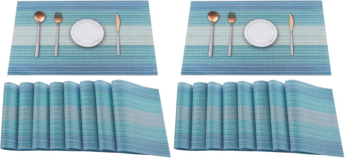 HeloHo Placemats Set of 4,Vinyl Table Place Mats Stain Resistant Foldable Placemats Washable Wipeable Placemat for Kitchen Dining Table Decoration Indoor Outdoor（Blue）