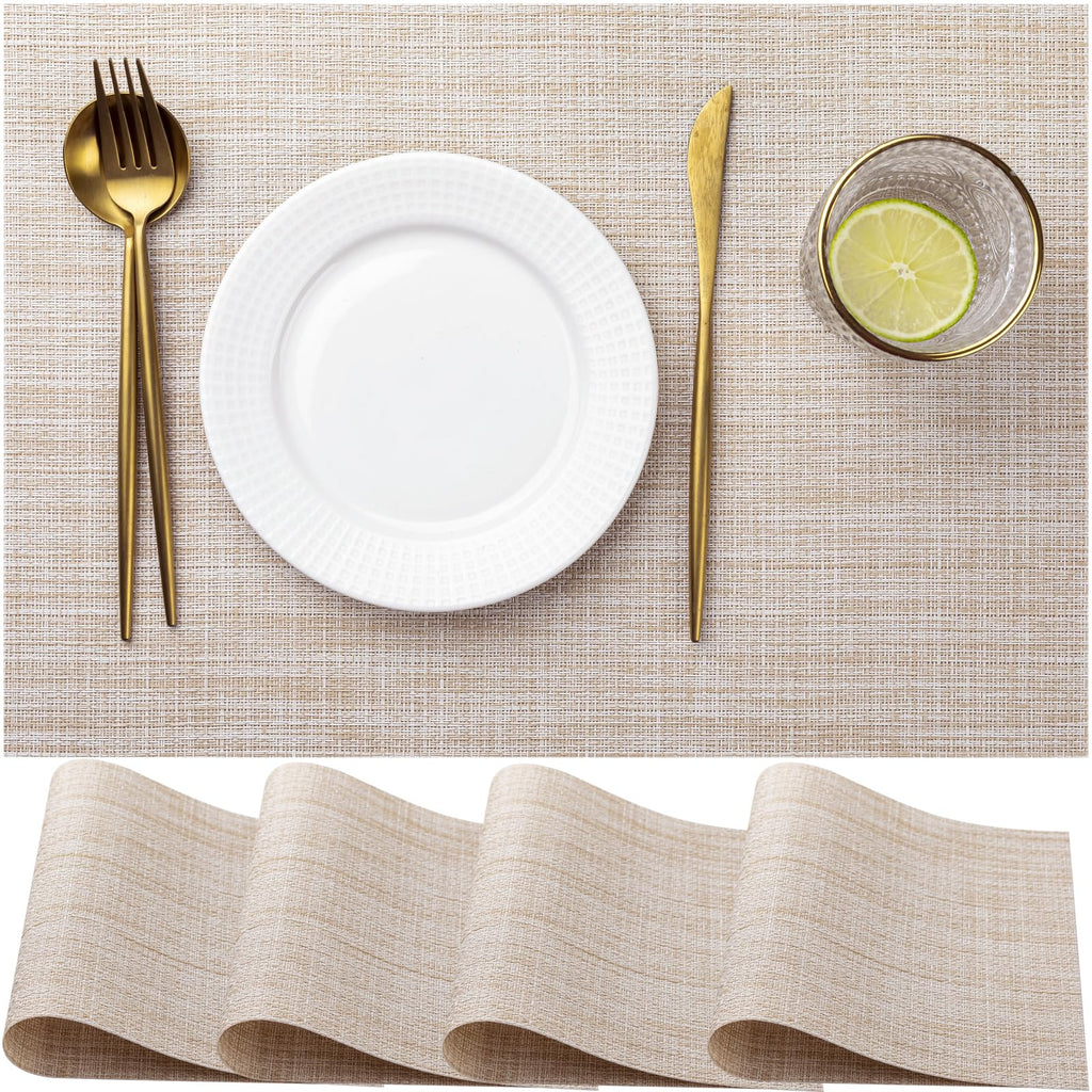 LEXMORE Placemats Set of 4 Vinyl/Plastic Woven Place Mats for Kitchen Table Indoor/Outdoor Washable Placemat Wipeable Dining Table Mats(Gray)