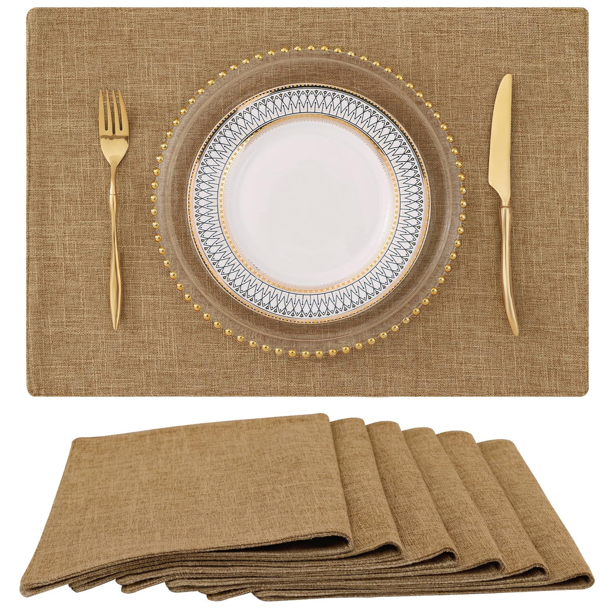 homing Faux Cotton Linen Placemats Set of 6, Cloth Dining Table Mats