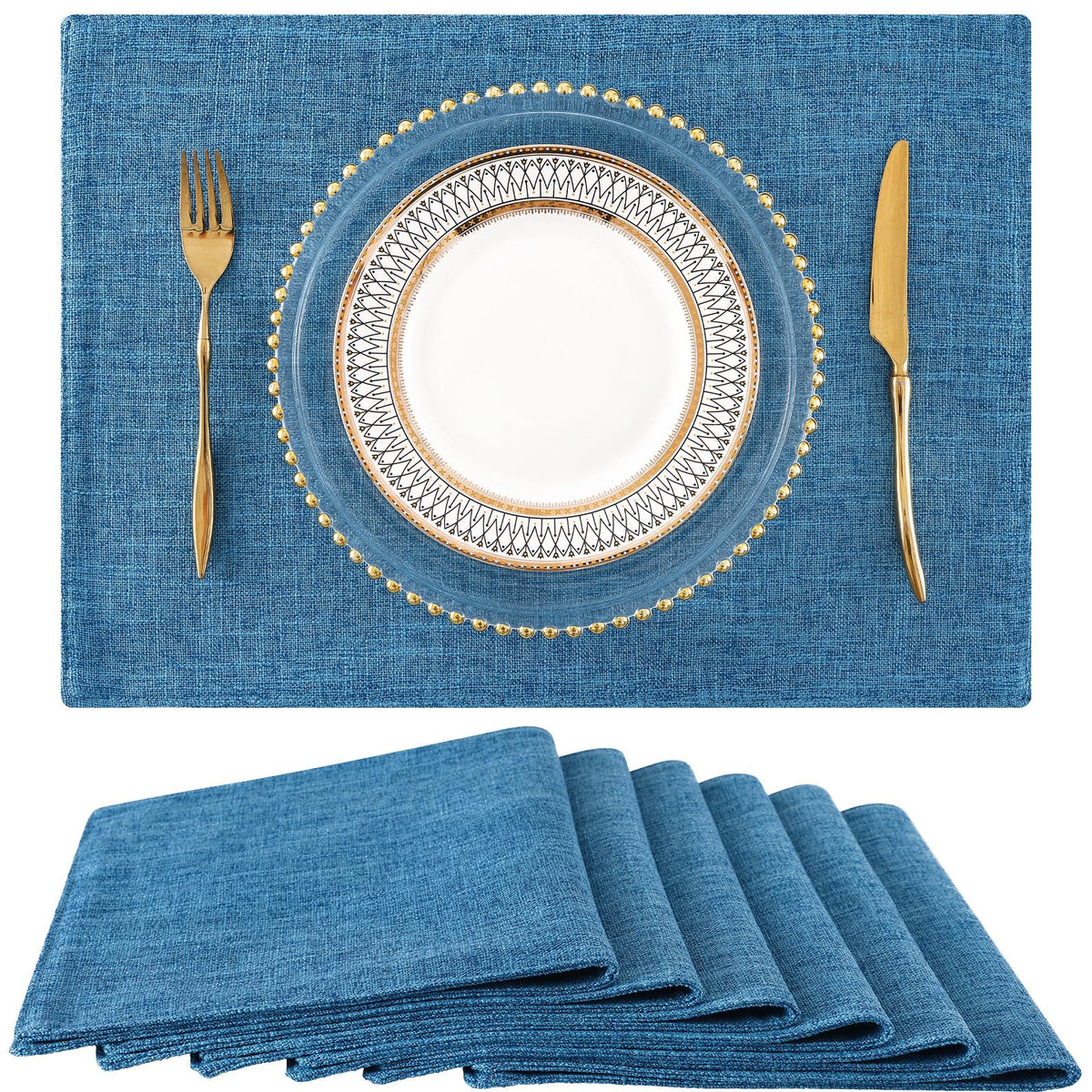 homing Faux Cotton Linen Placemats Set of 6, Cloth Dining Table Mats