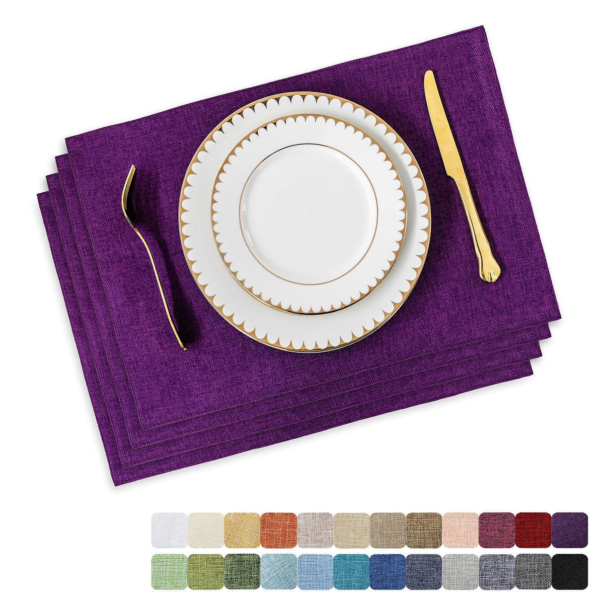 Home Brilliant Linen Placemats Set of 4 Heat Resistant Dining Table Cloth Place Mats Kitchen Table Mats Placemats Table Decor, Natural Linen