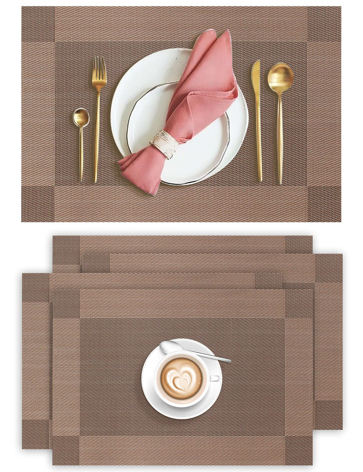 Aofmee Placemats, Placemats Set of 6, Heat Resistant Place Mats, Washable PVC Table Mats, Woven Vinyl Plastic Placemats for Dining Table, Non-Slip Stain Resistant Kitchen Table Placemats Easy to Clean