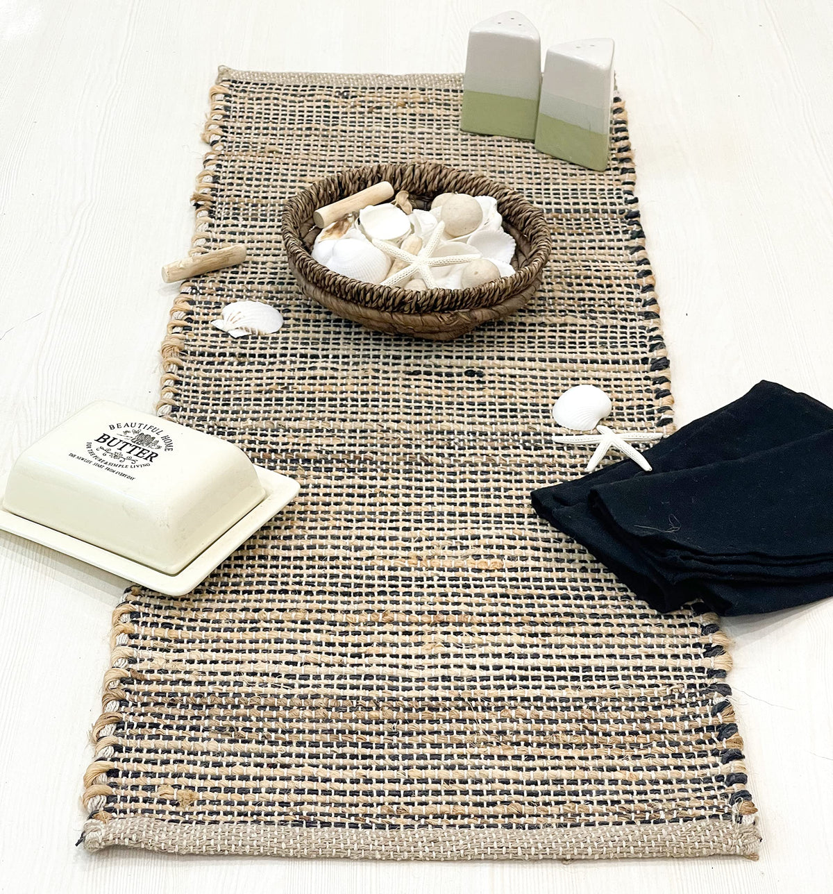 Chardin Home Natural Jute & Aqua Turquoise Placemats, Set of 4 – Rustic Handmade Boho Table Mats, 13x19 in Dining Table Placemats - Kitchen, Everyday Meals, Holidays, Farmhouse or Modern Table Décor