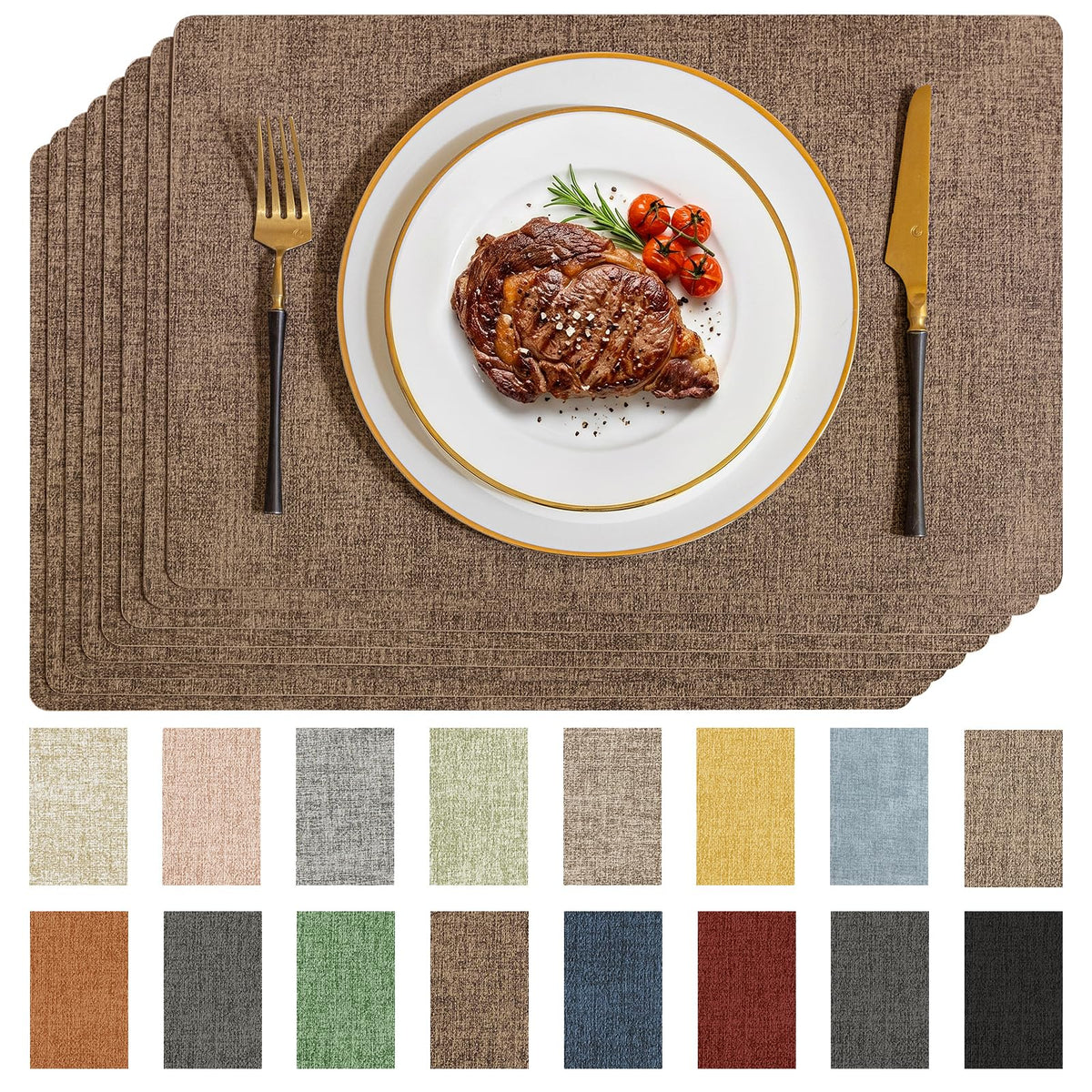 Romanstile Faux Leather Vinyl Placemats Set of 4, Light Grey